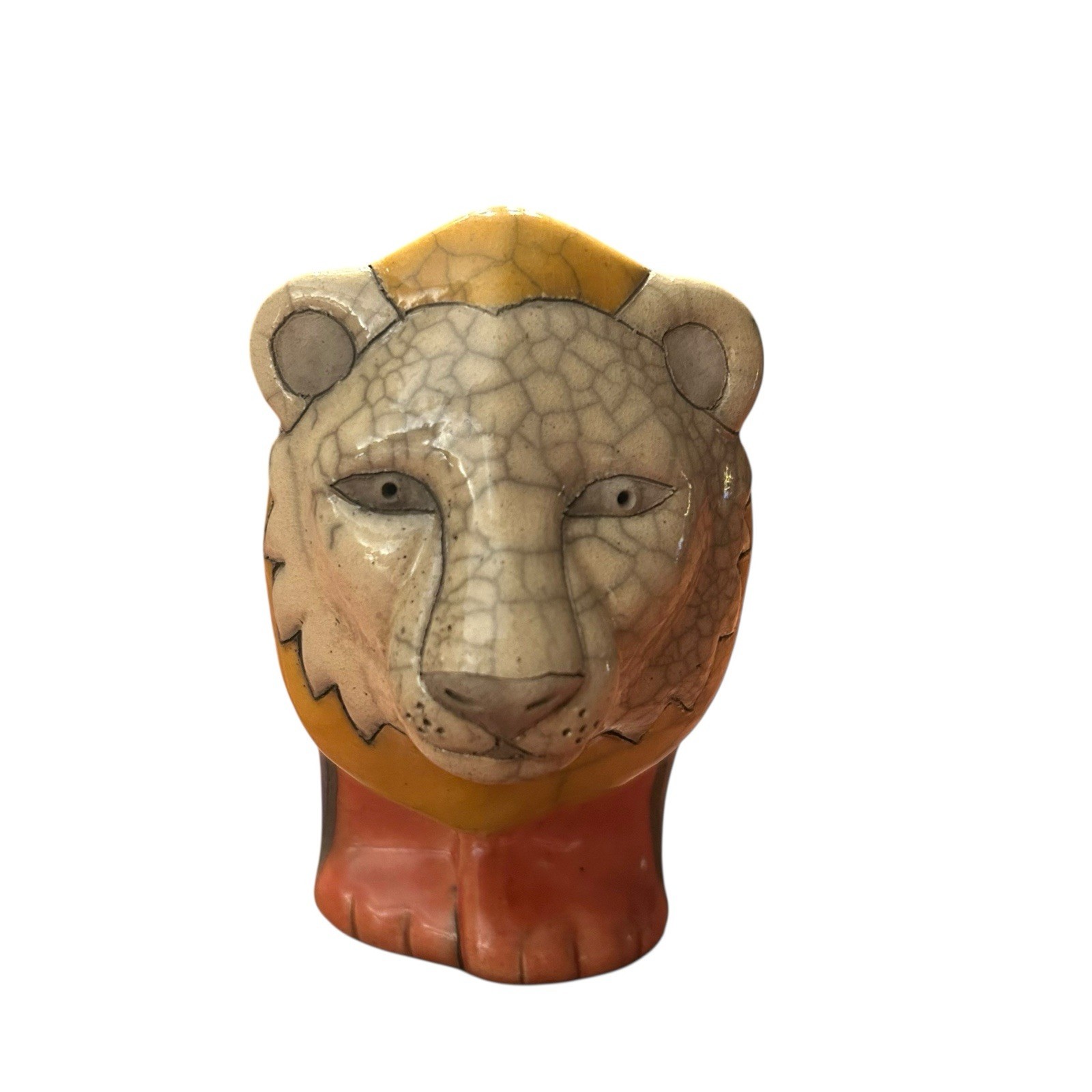 Vintage South Africa TRIBAL Fenix Raku Pottery Statue LION