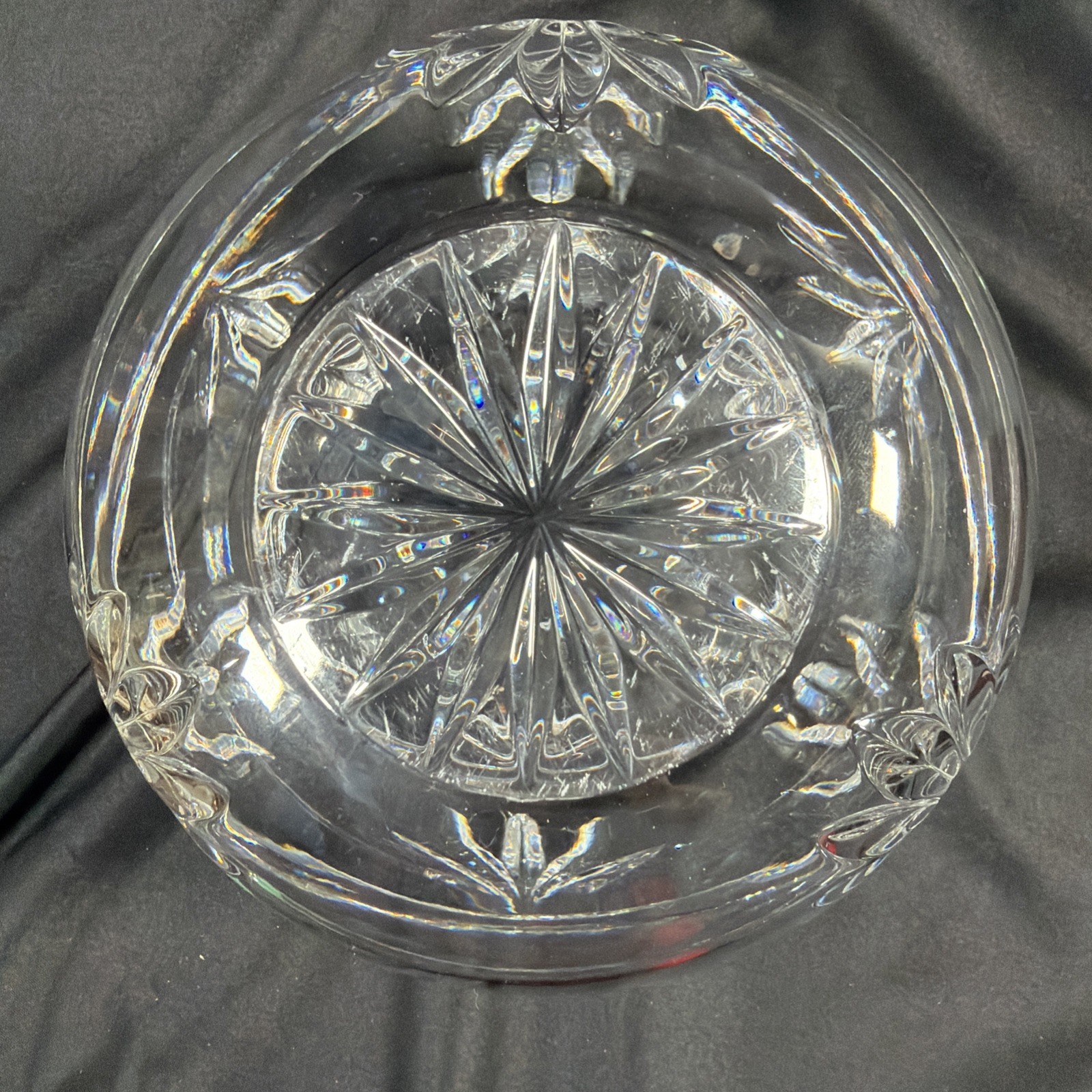 Heavy Cut Crystal Bowl Starburst Base 7.5″ Thick Rim 4lb 14oz