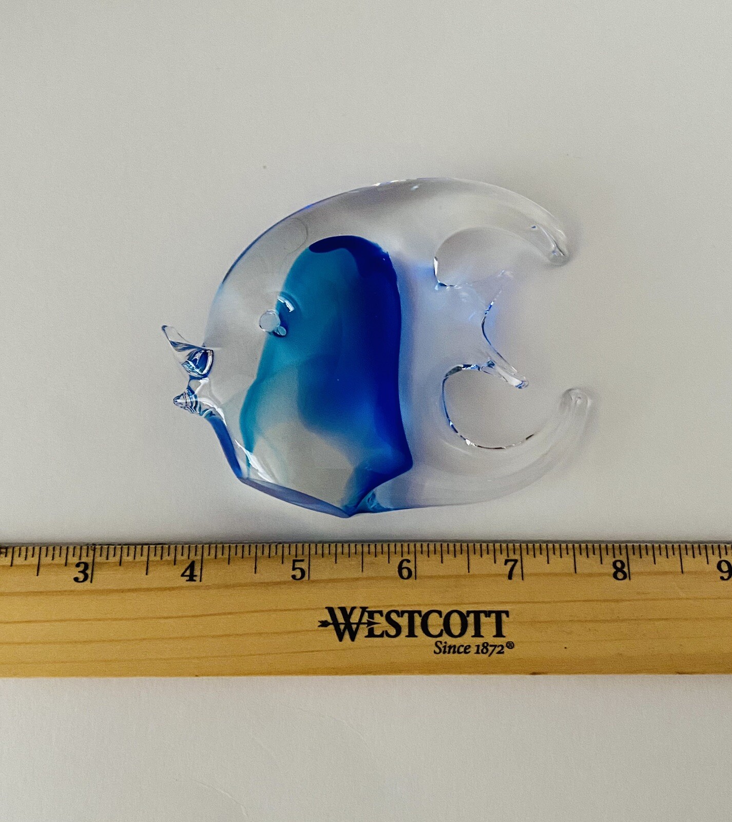 Murano Handcraft Blown Art Glass Figurine Blue Clear Angel Fish, See Listing
