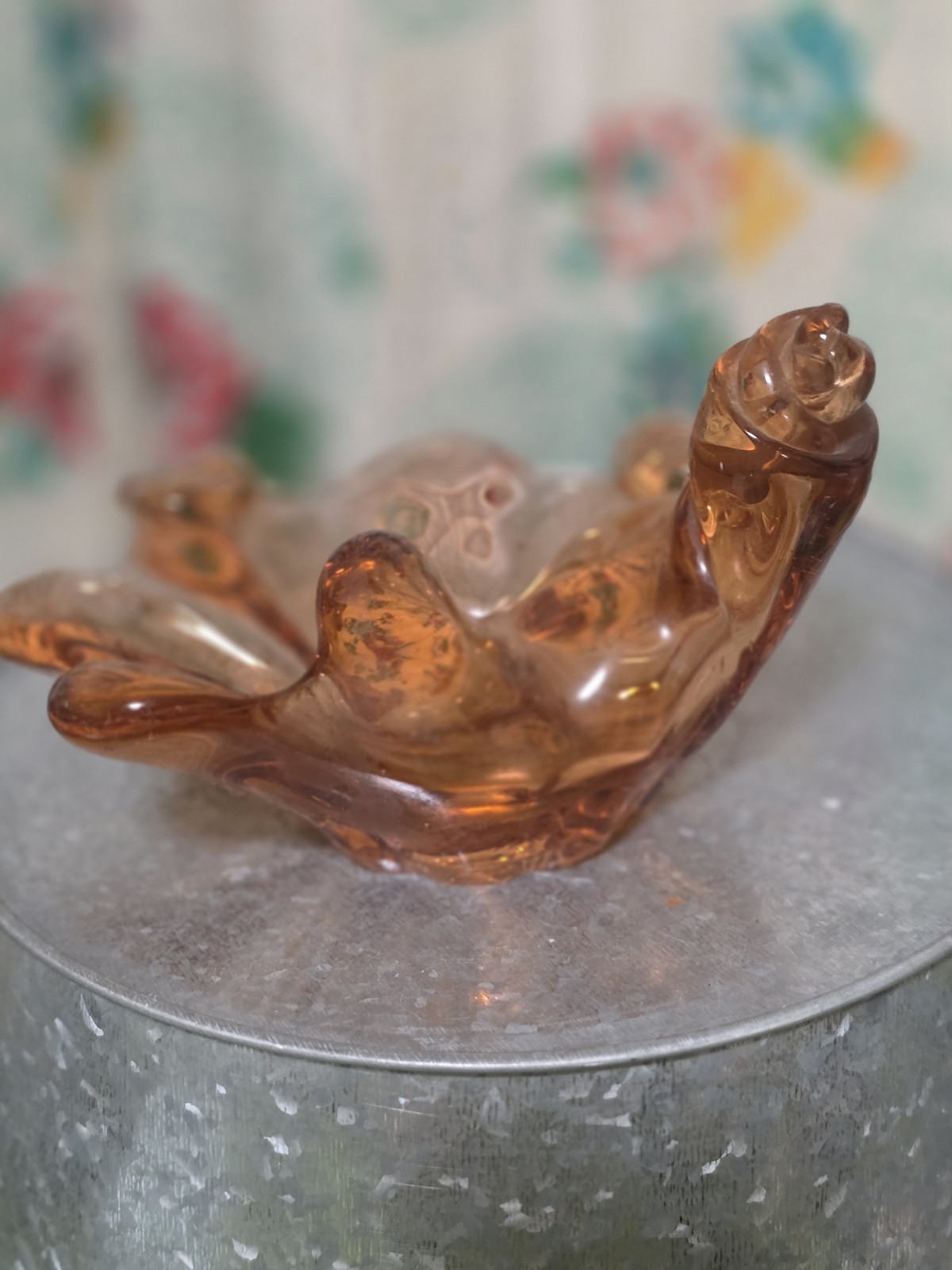Vintage Canadian Chalet Amber Centerpiece Ashtray Hand Blown Art Glass Freeform