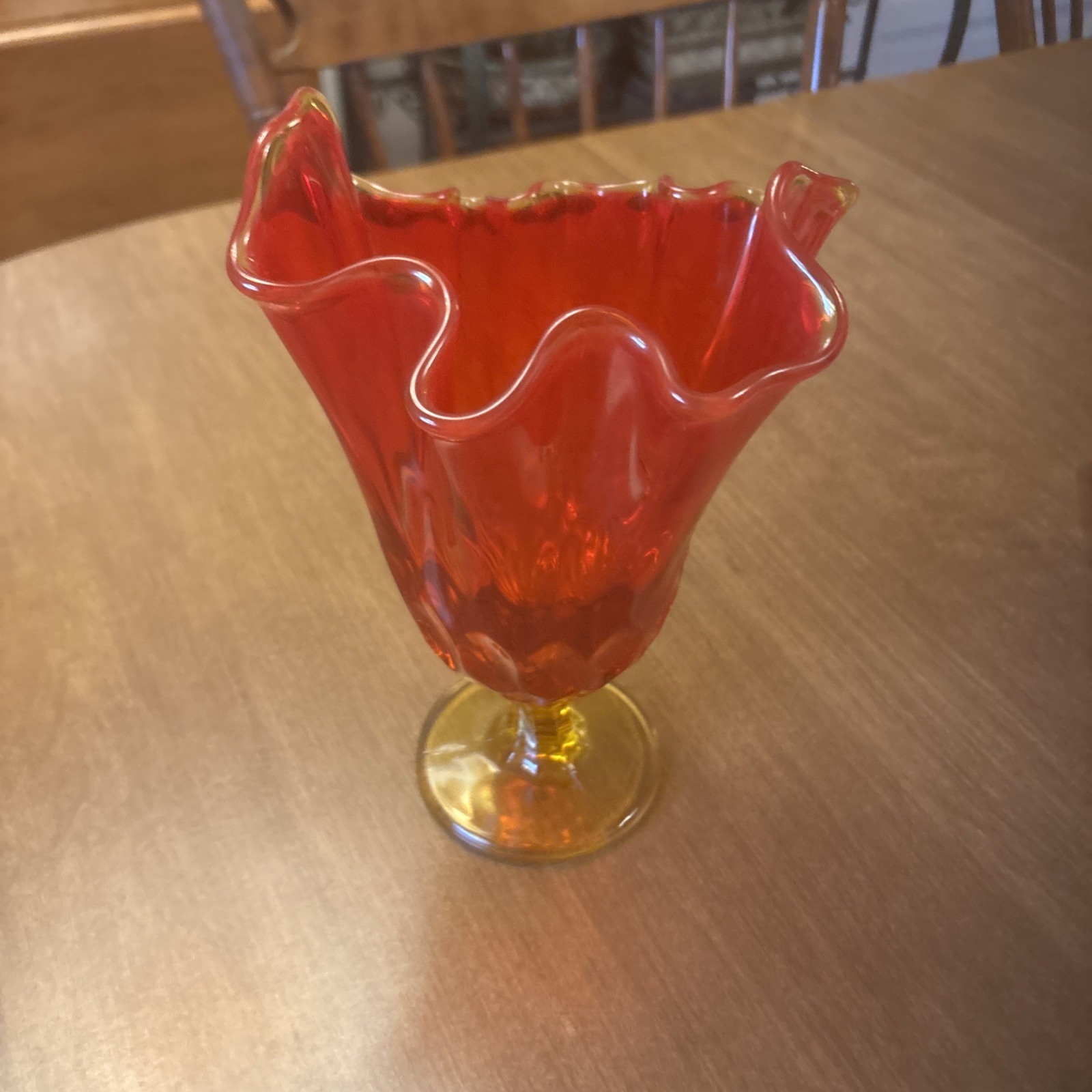 Vintage Art Glass Colonial Red Gold Vase 8.5” Unmarked