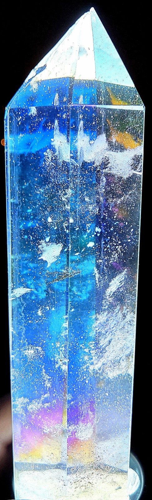 Aura Glass Crystal Tower 8” 2.42 lbs Prism Rainbow Large Faceted Decor