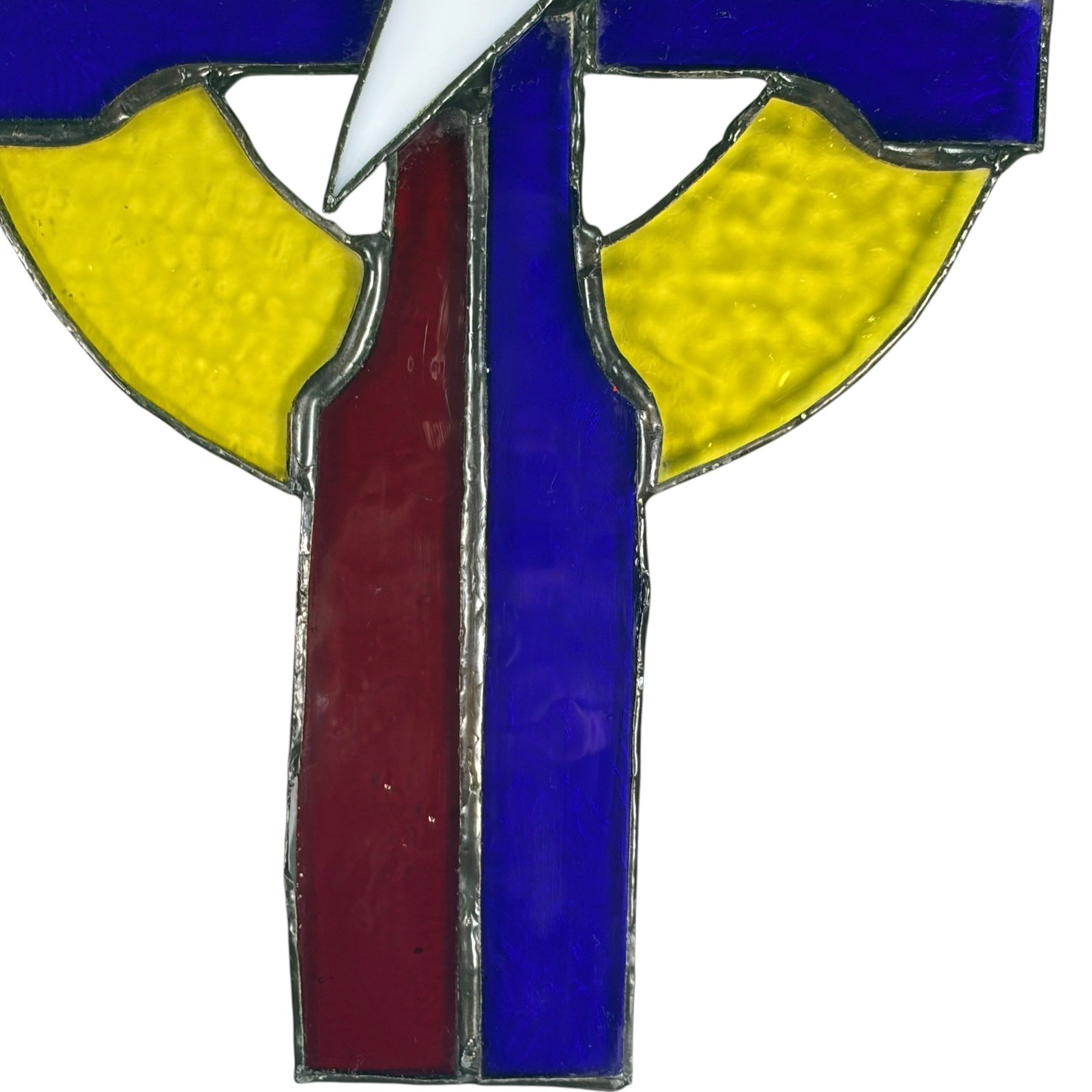 VTG Stained Glass Celtic Cross Suncatcher Red Blue Yellow Religious Glass Art