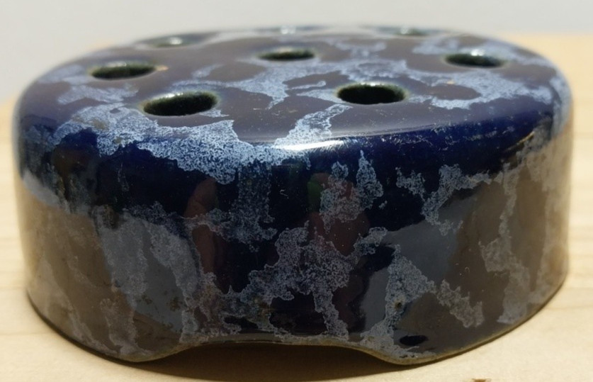 Antique WELLER 3 1/4″ x 1 1/2″ Blue Glazed 8 Hole Flower Frog