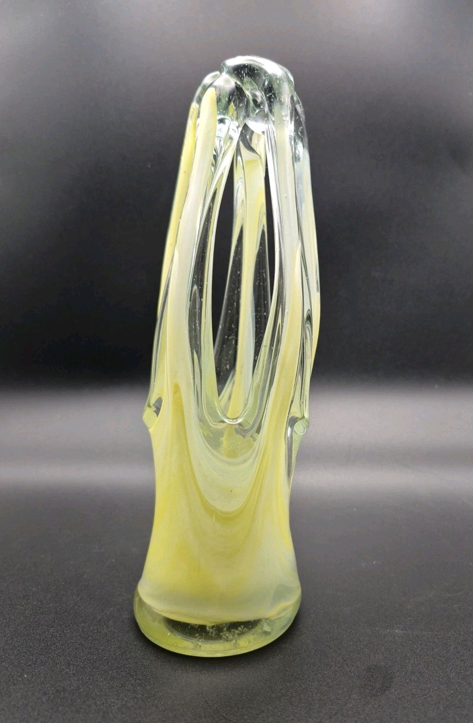 Vintage Murano Style Hand Blown Art Glass Sculpture Yellow Clear Biomorphic MCM