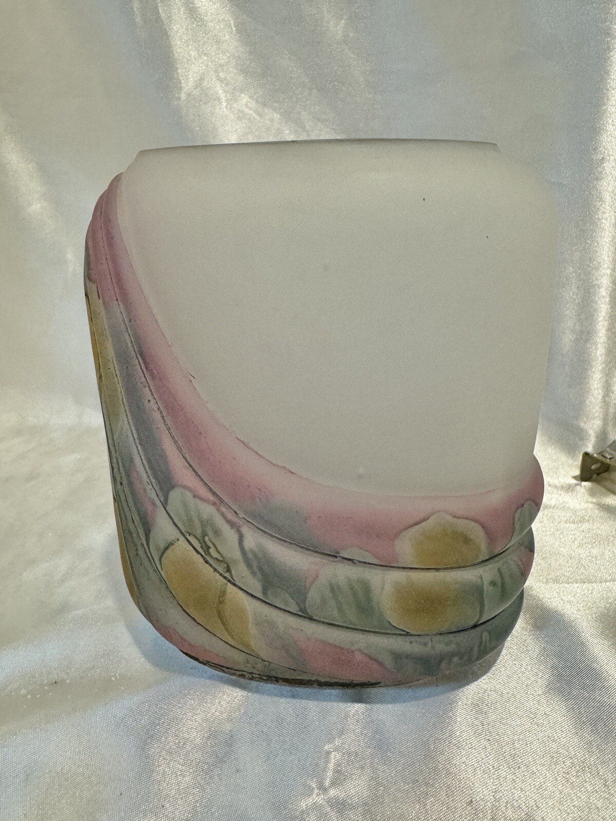 Vintage Hand Painted Rueven Glass Nouveau Art Oval Vase Pink & Purple USA