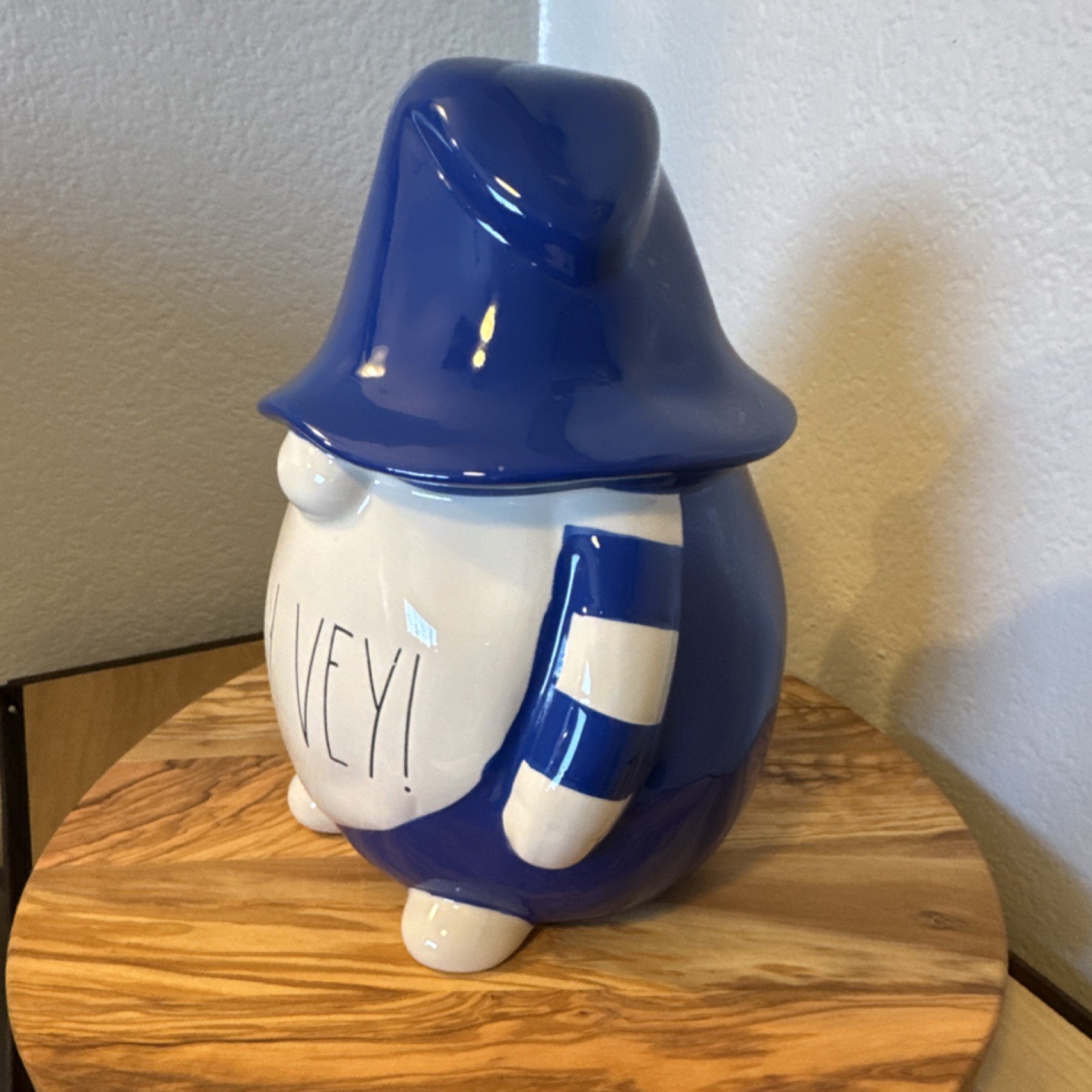 Rae Dunn Artisan Oy Vey Gnome Ceramic Figurine Blue White Striped