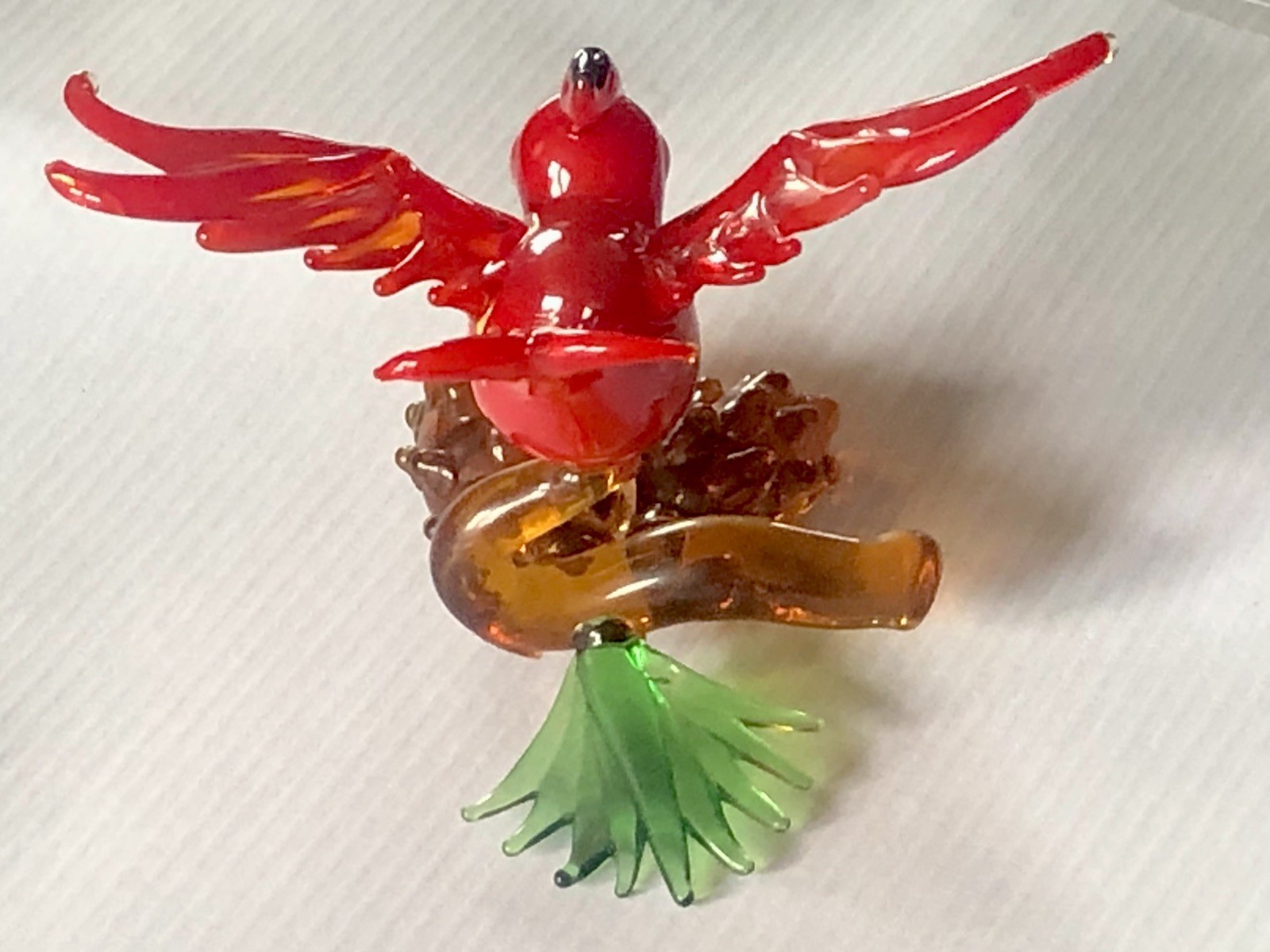 Vintage Murano Style Hand Blown Red Art Glass Bird In Flight Figurine 2.5 X 3.25