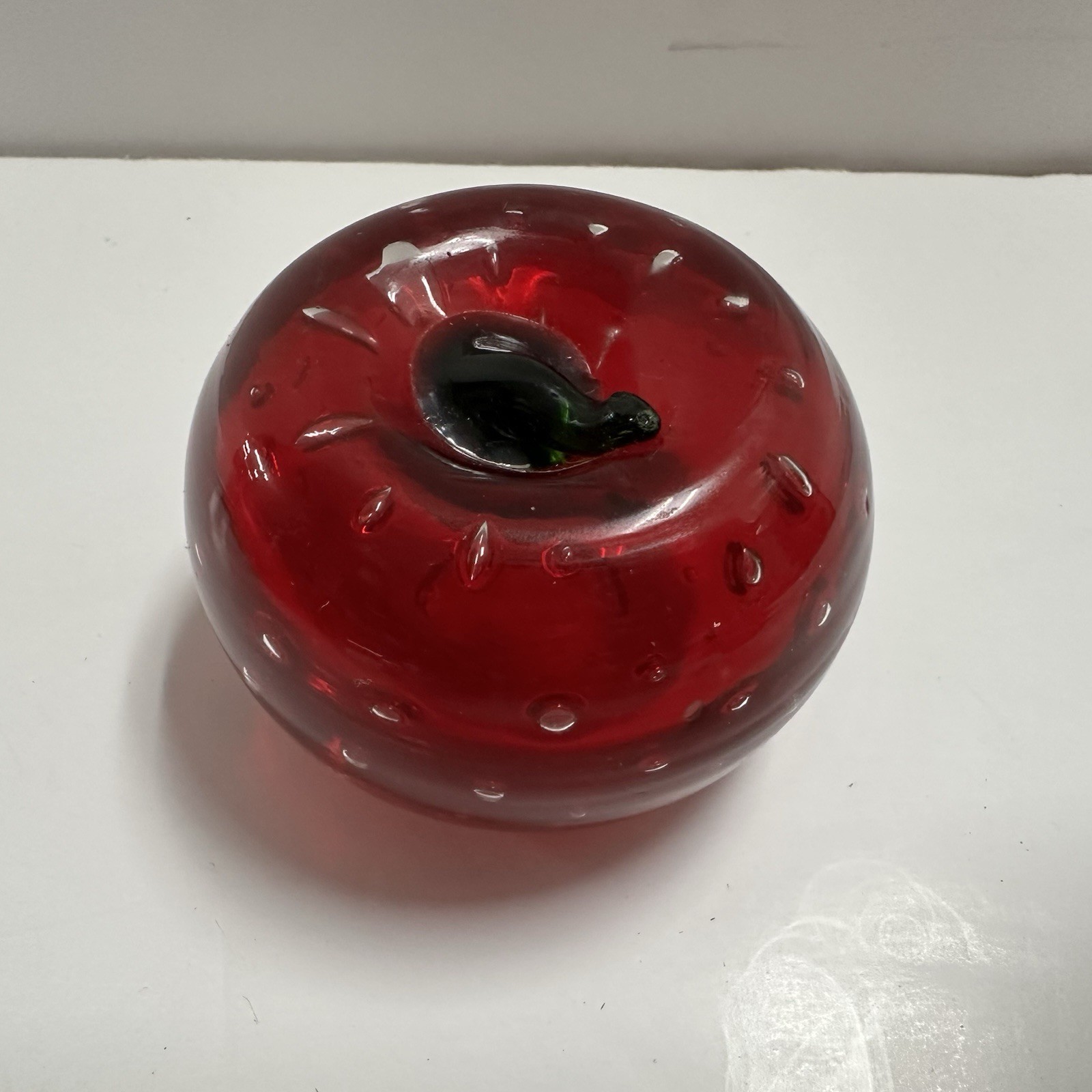 Glass Apple Paperweight Controlled Bubble Small Figurine