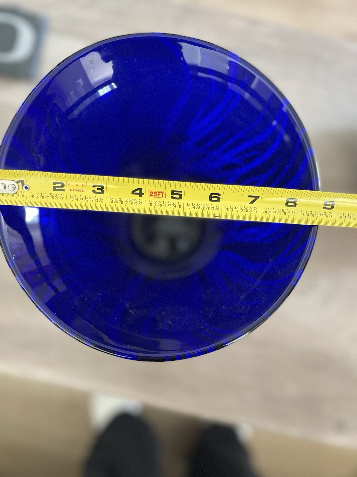 Pfeiffer Ridge Studios Murano-Style Trumpet Vase, Cobalt Blue w/ White Lines