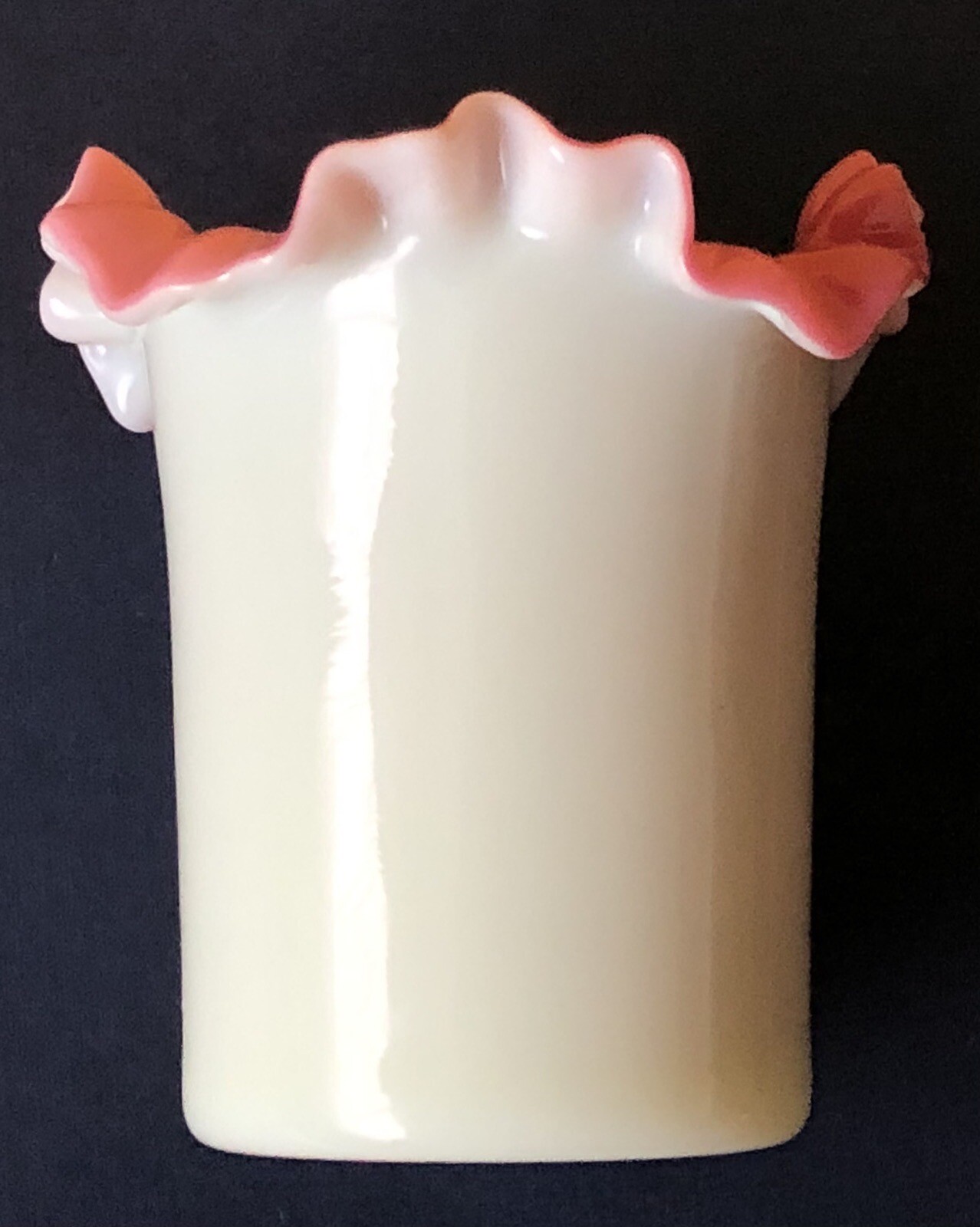 Antique Victorian Hand Made Blown Pink and White Art Glass Ruffle Edge Toothpick