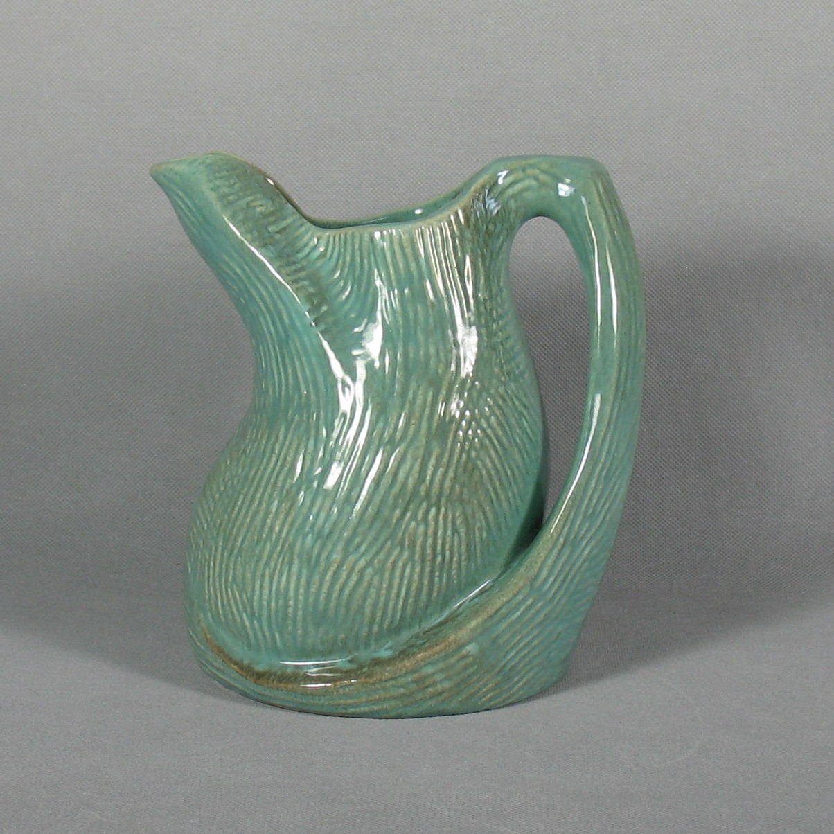 8″ Gonder Original Twig and Bark Pinched Lip Pitcher #901 – Ebony Green Glaze