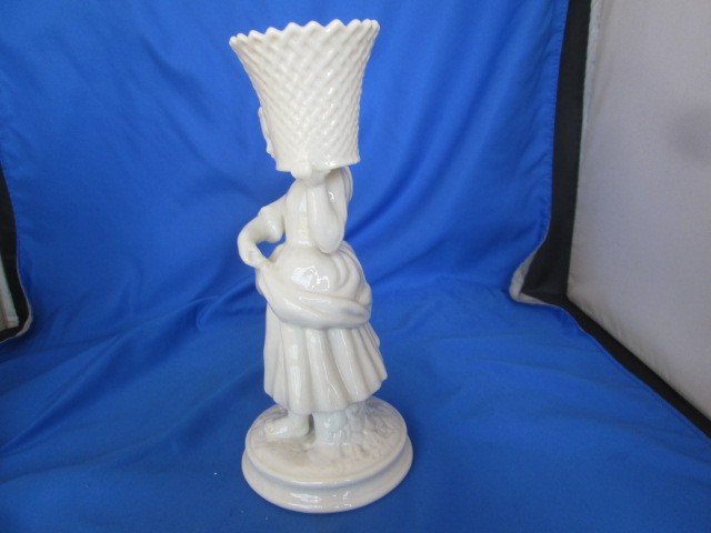 Belleek Victorian Boy and Girl Basket Candle Holders Ireland 6th & 7th Mark Vtg