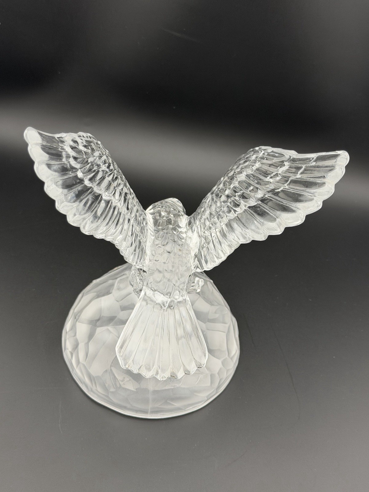 Cristal d’Arques Crystal Clear Art Glass Eagle Statue Frosted Base France 8”