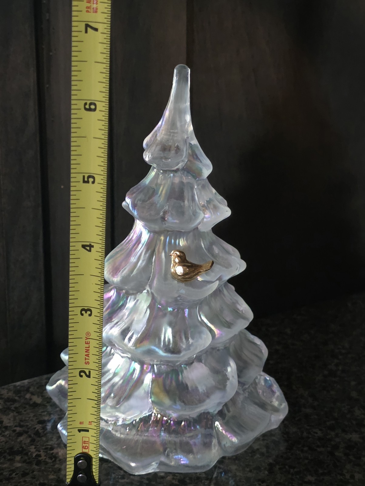 Fenton Christmas Tree White Iridescent with Gold Bird Vintage Has Sticker