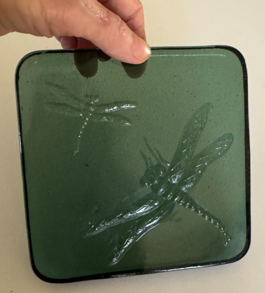 RECYCLED GLASS DRAGONFLY GREEN TRIVET/COASTER/PAPERWEIGHT 5.25″ X 5.25″ (32)