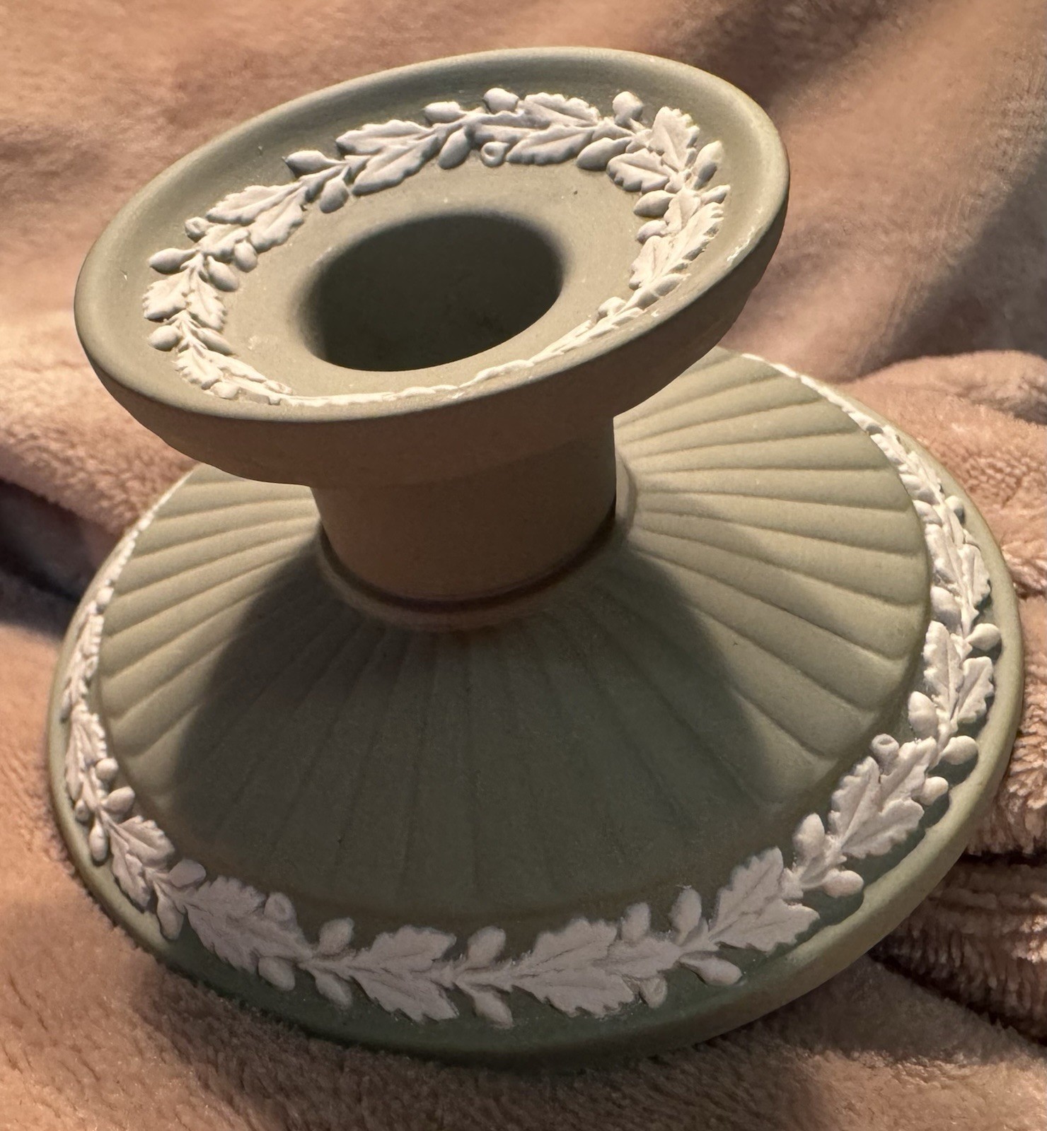 Vintage Wedgwood Sage Green Jasperware Classic Candle Holders 2 Traditional