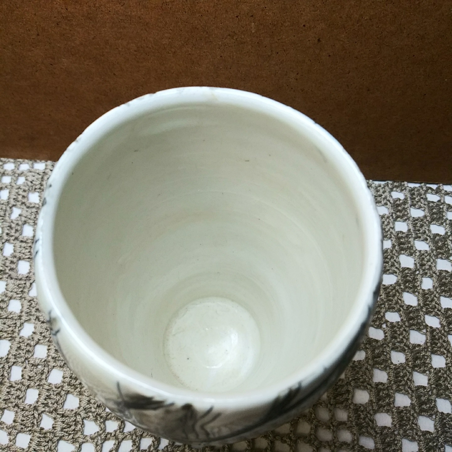 Handmade Vase 5″ Modern Deco Trees Hand Painted White Black Blue Matte