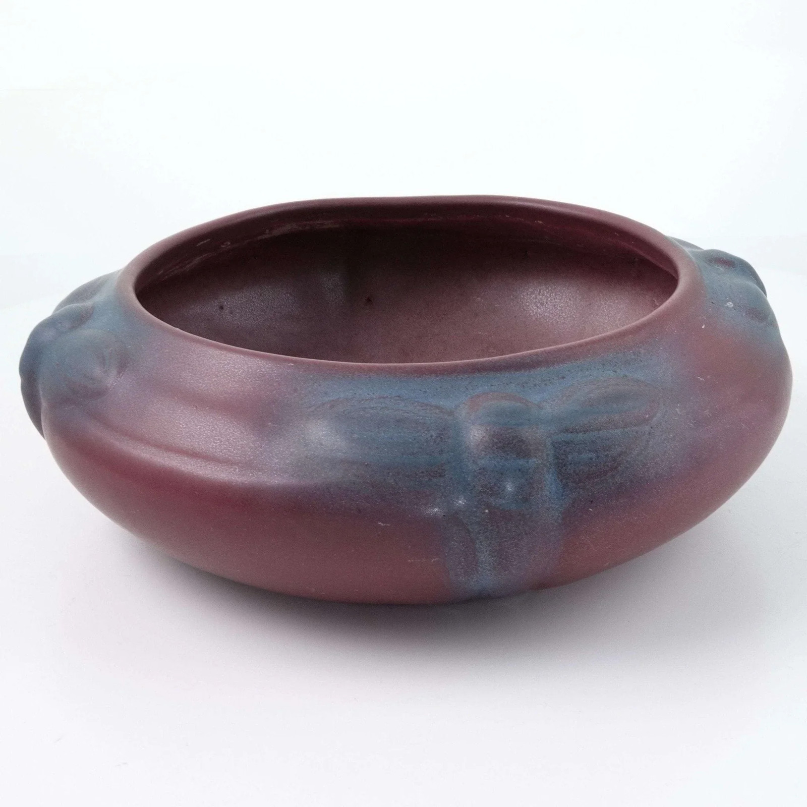 Van Briggle Pottery Dragonfly Bowl in Mulberry and Blue 8.5″
