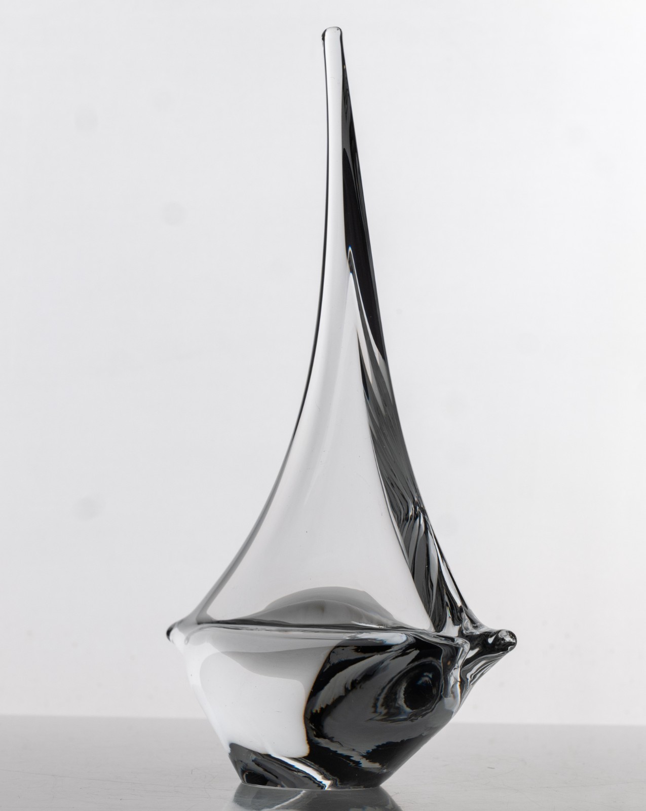 Heavy Contemporary Crystal Sail-Boat Sculpture 11×10″ MCM Yacht Polished Base