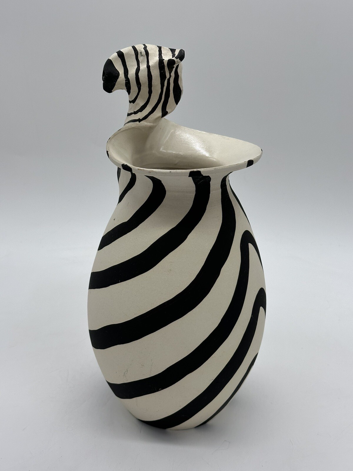 Zebra Vase 3D Whimsical Art Pottery Diane Marier Quebec Canada Artist Signed