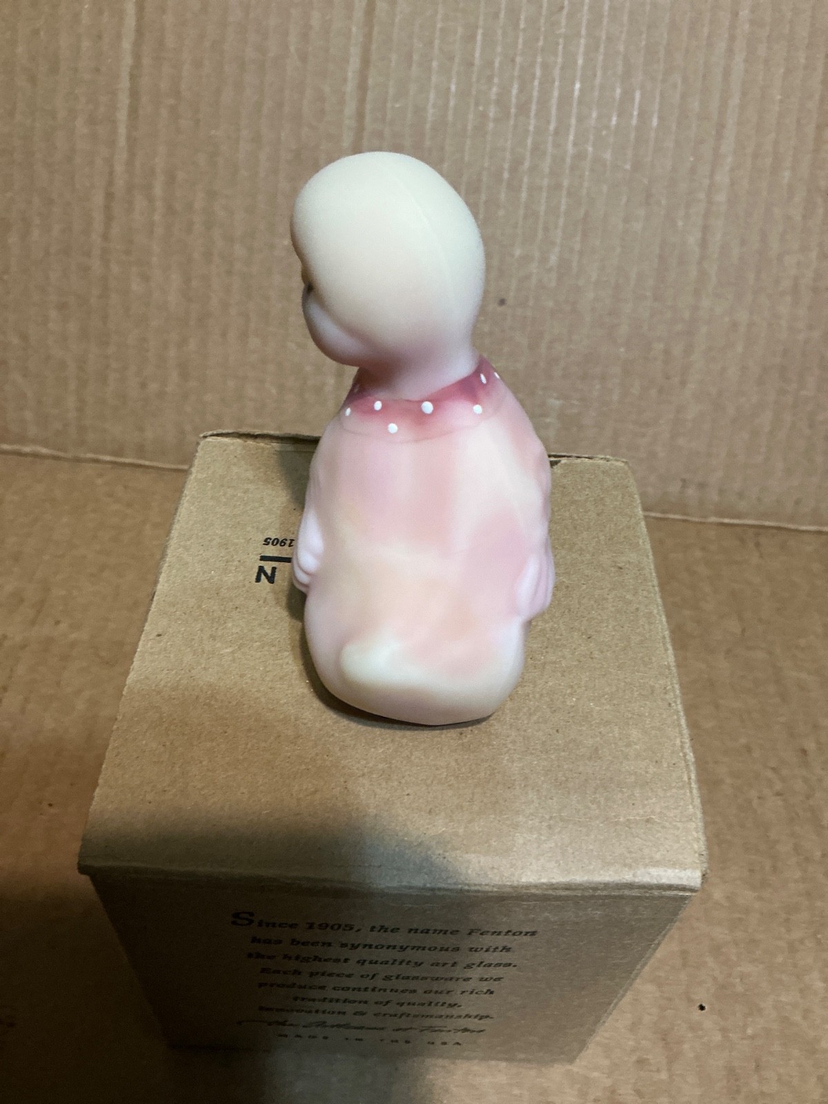 Cute Fenton Pink Duck Polka Dot Bow tie & Flowers Hand Painted Signed.