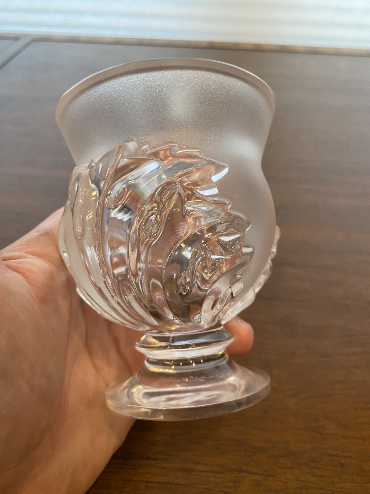 BEAUTIFUL VTG LALIQUE St Cloud Acanthus Leaves Crystal Vase SIGNED 4.5″H FRANCE