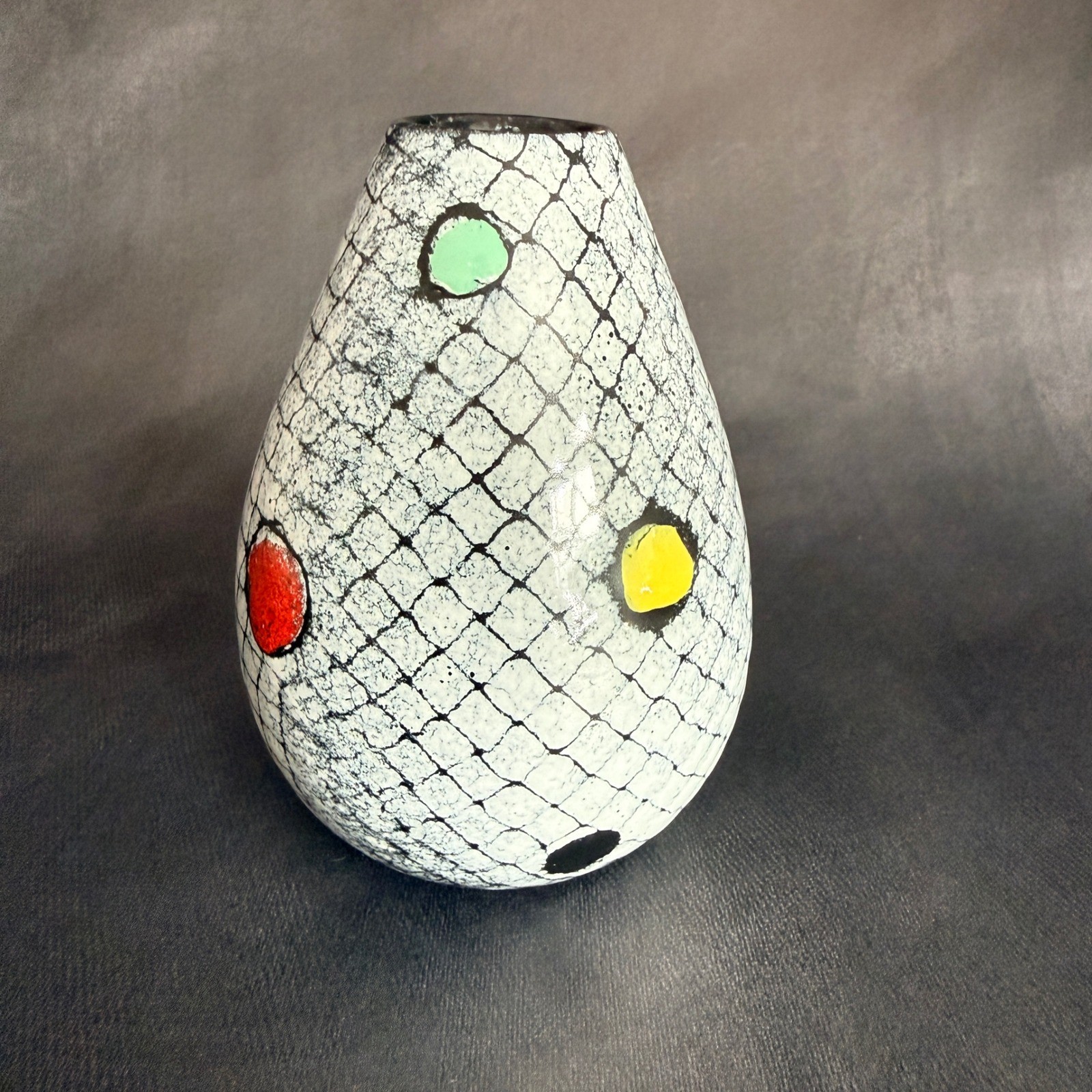 Bitossi Italian Art Pottery Crackle Glaze Vase Polka Dot Mid Century