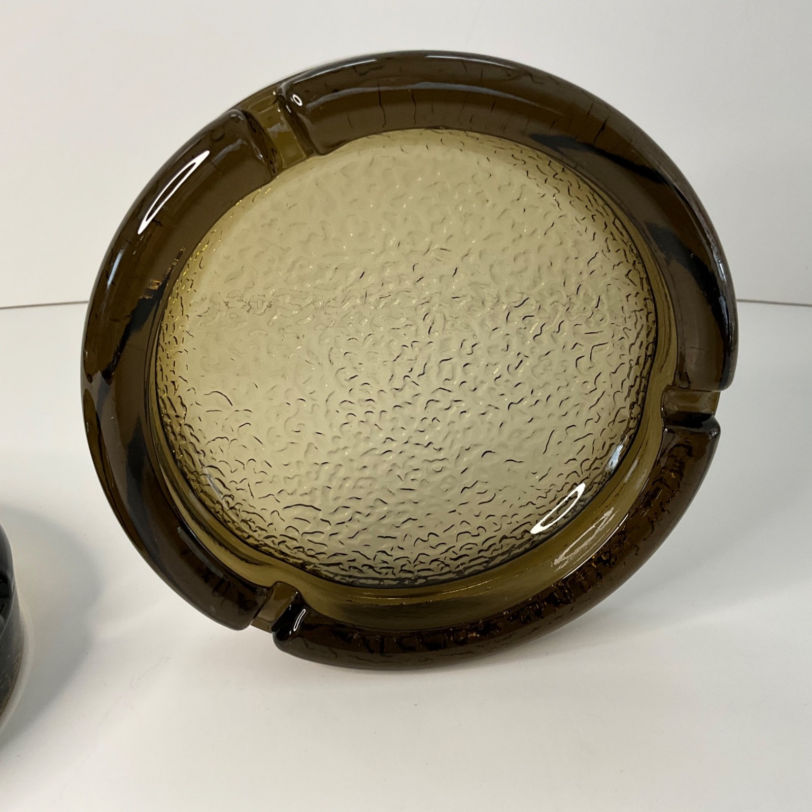 Vintage Retro Anchor Hocking Glass Ashtray Textured Smoke Brown 5.5 in SET OF 3