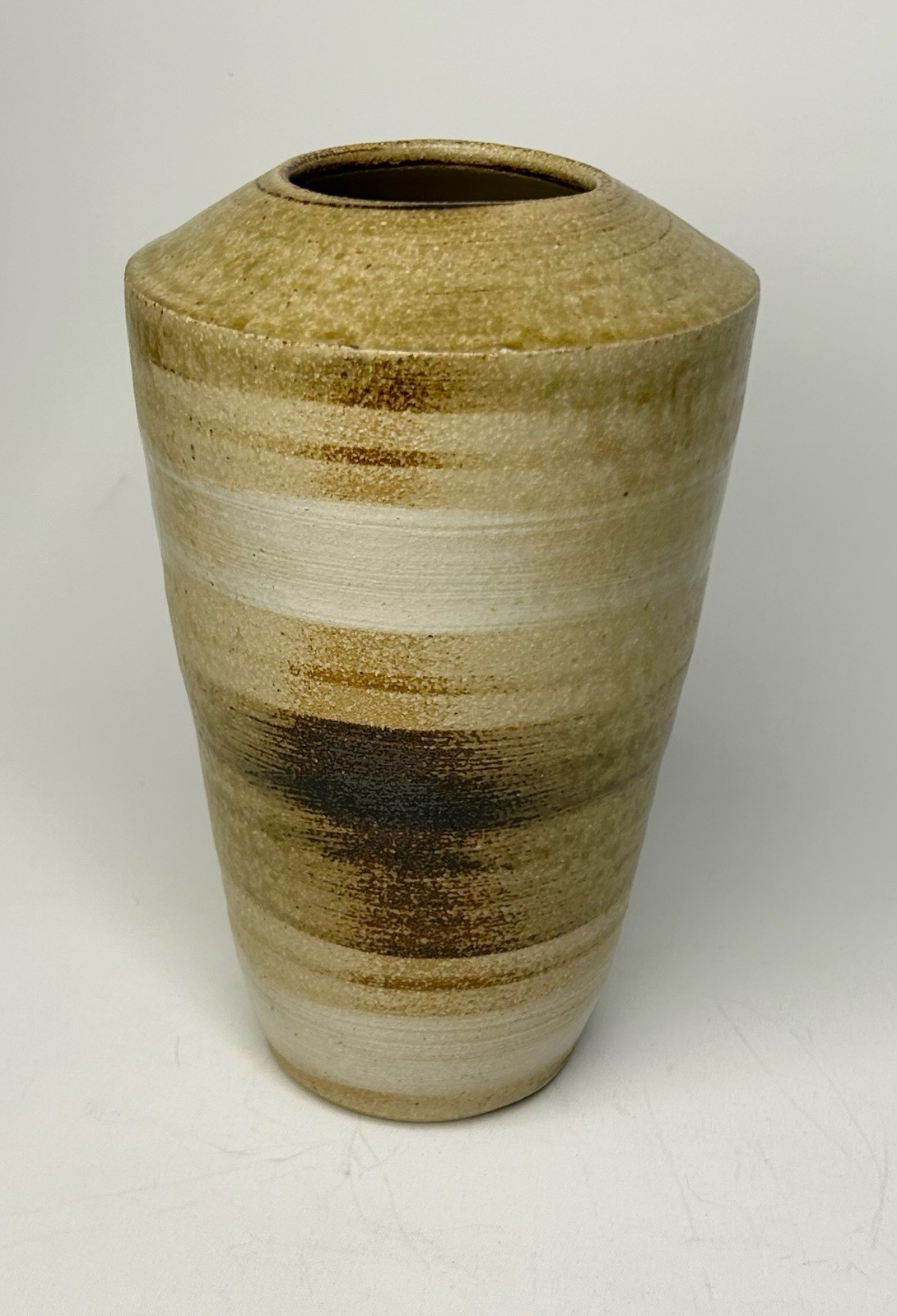 Art Pottery Vase Hand Thrown Artist Signed Variegated Brushed Glaze