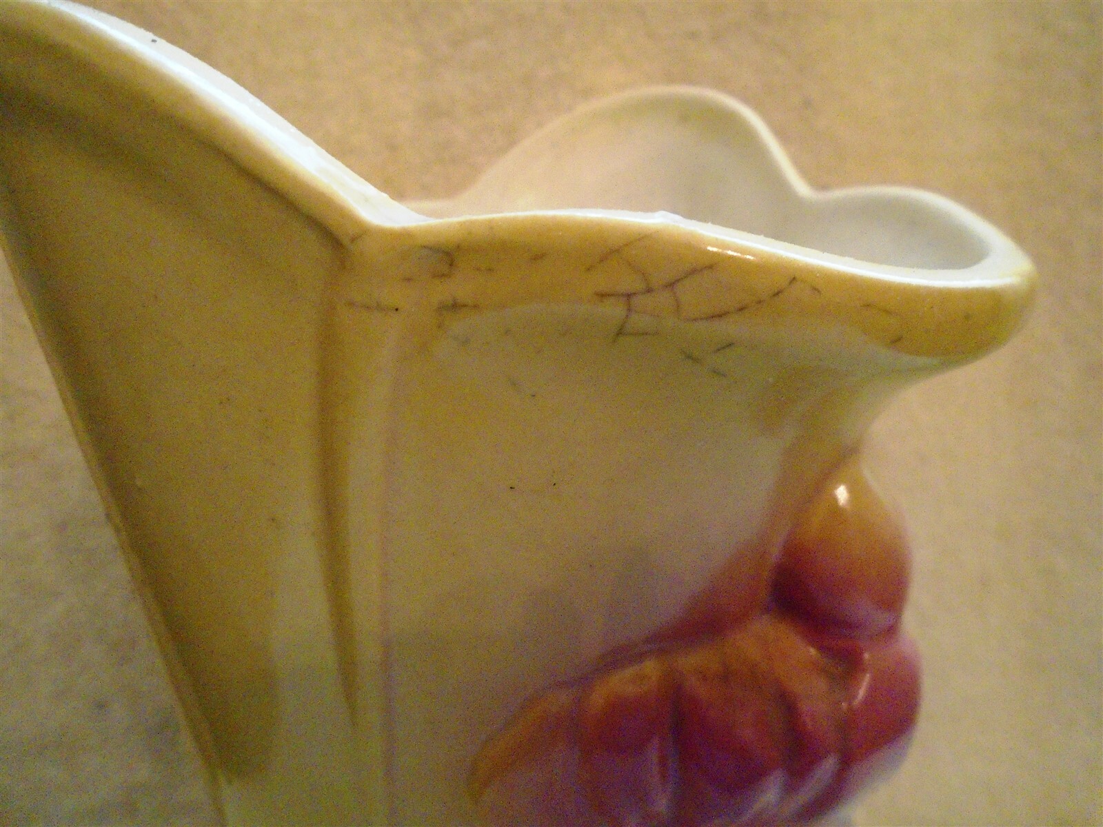 Vintage Yellow Hull Vase With Crane or Heron in Pink and Green Gold Trim No. 85