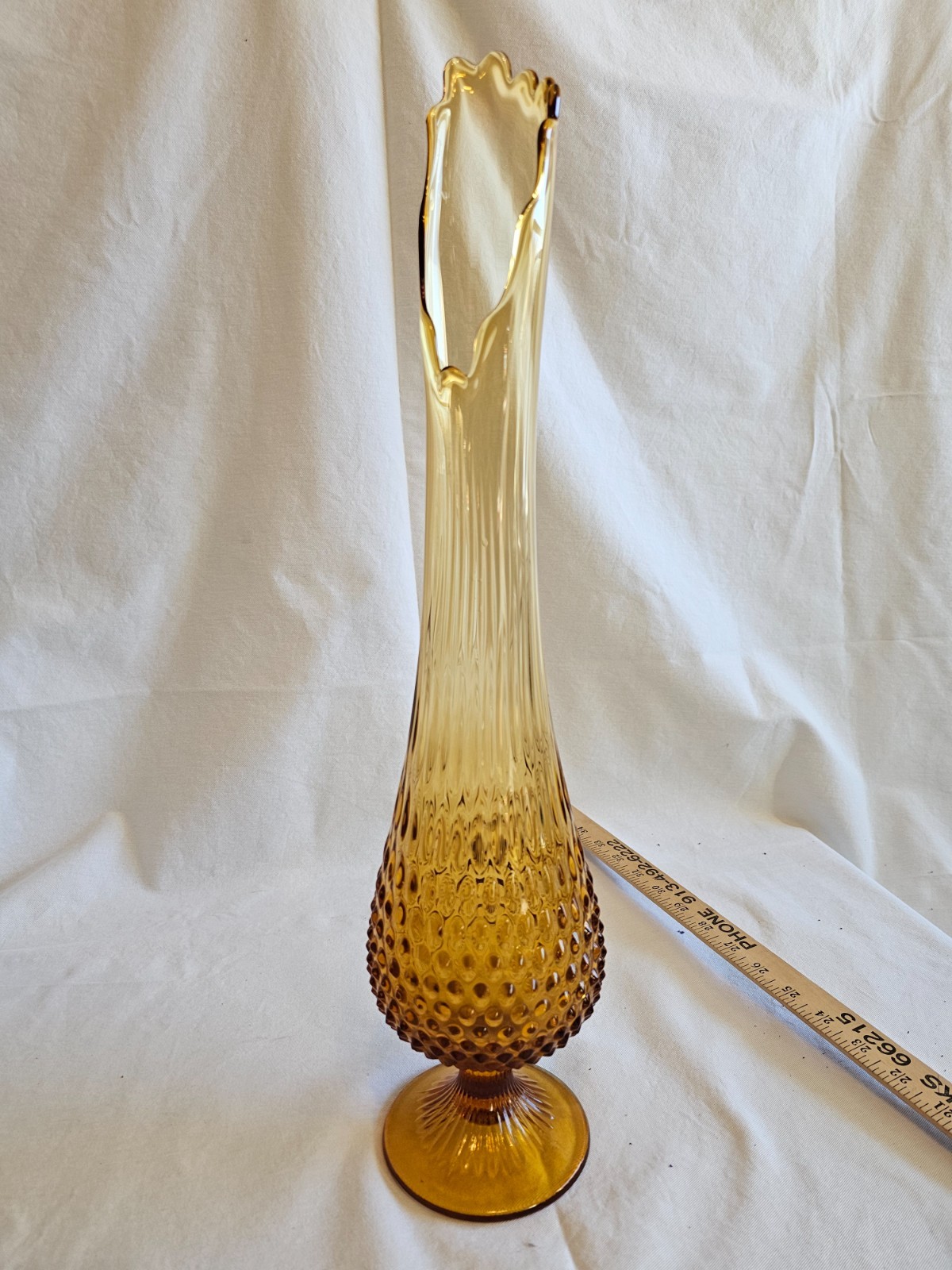 Vintage 21″ Amber Hobnail Swung Vase Mid-Century Modern Possibly L E Smith Style