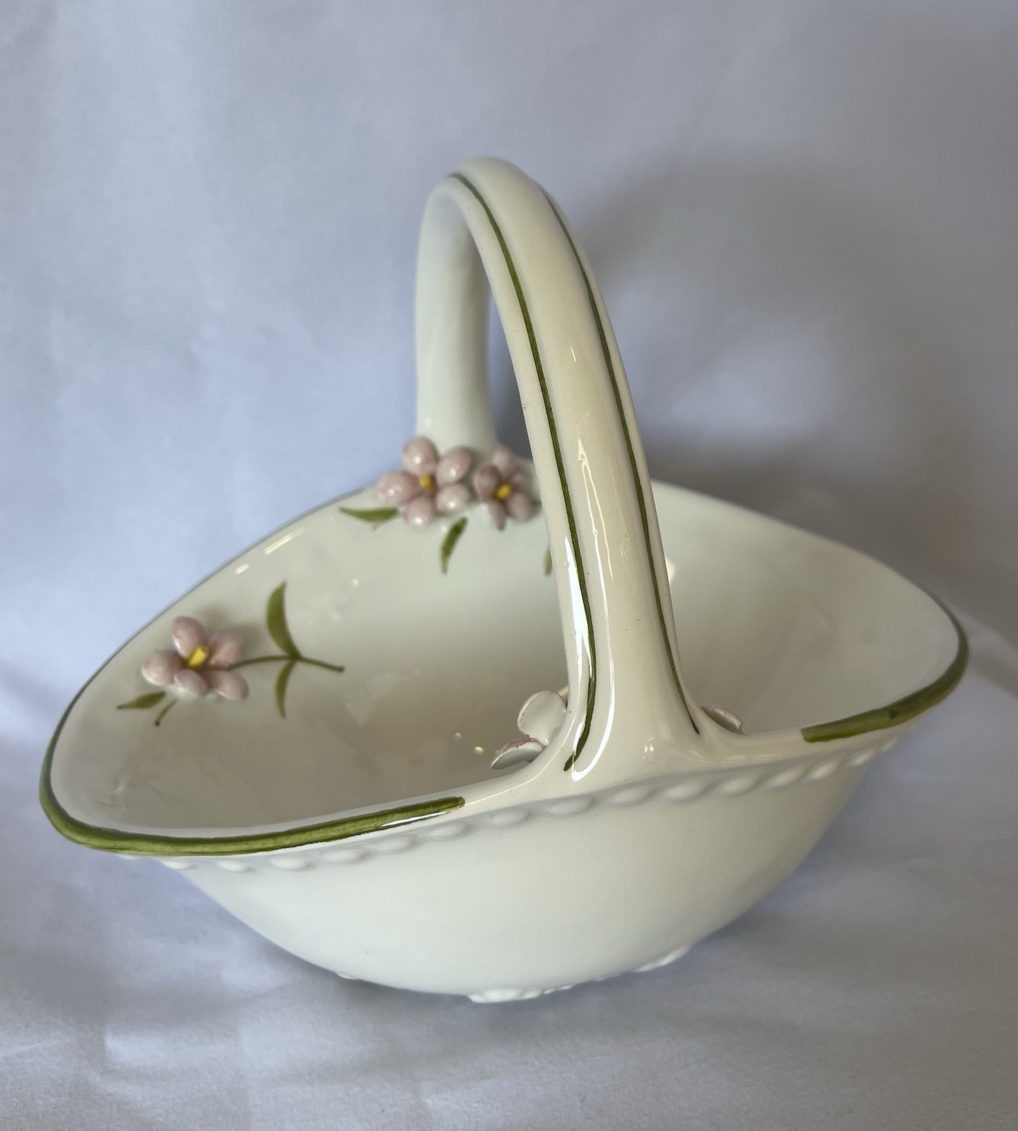G.B.C. Made in Italy Ceramic Hand Painted Floral Handled Basket