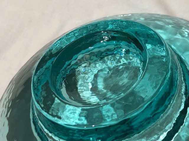 Fire and Light Recycled Art Glass 6.5″ Aqua Green Footed Candle Holder USA
