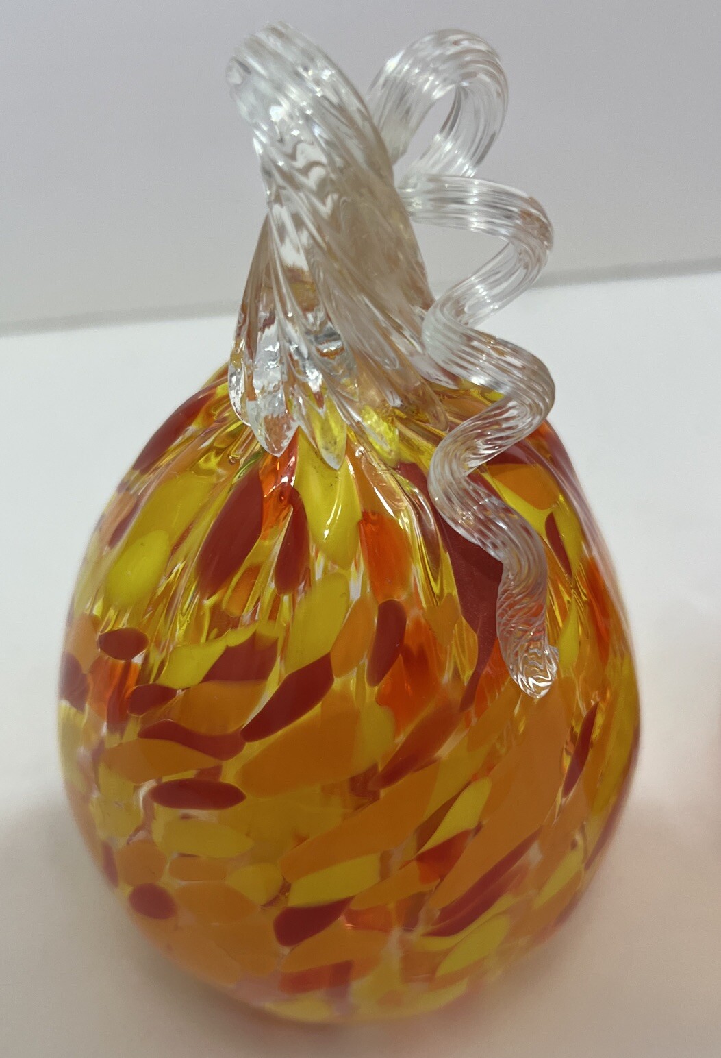 Blown Glass Squash Table Decor Red, Orange and Yellow Clear Ribbed Glass-Pretty
