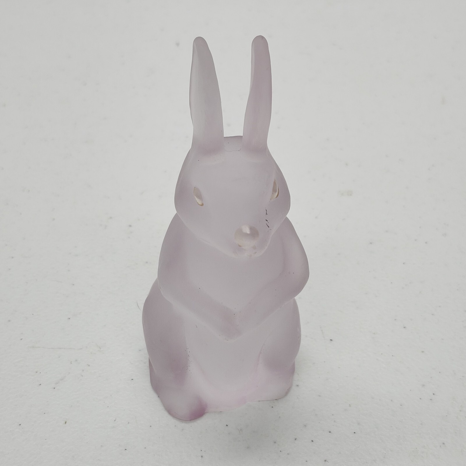 Vintage Pink Frosted Glass Bunny Figurine | Satin Glass Easter Rabbit 5″ Decor
