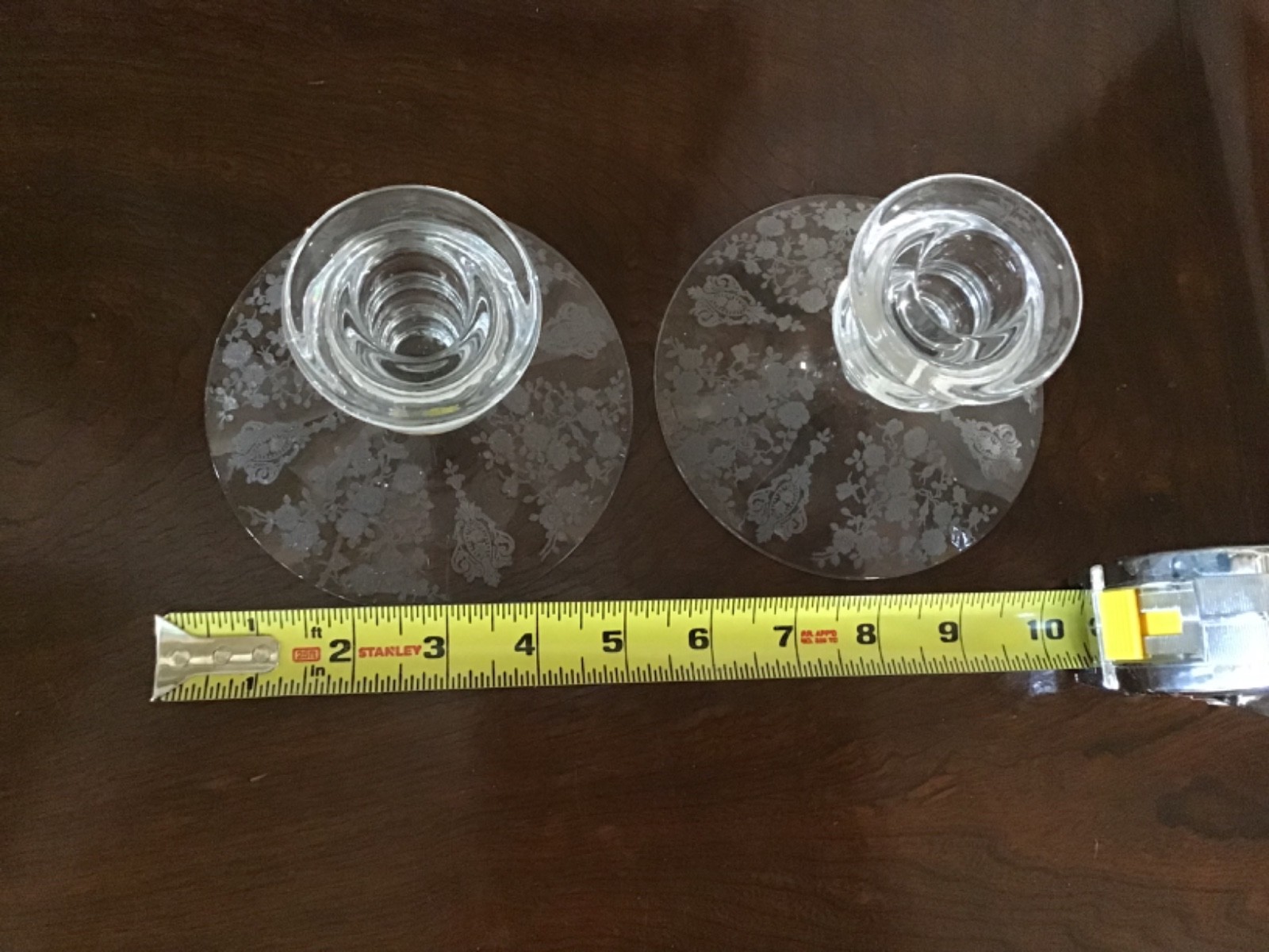 CAMBRIDGE ROSE POINT PAIR OF CANDLESTICKS, CLEAR GLASS