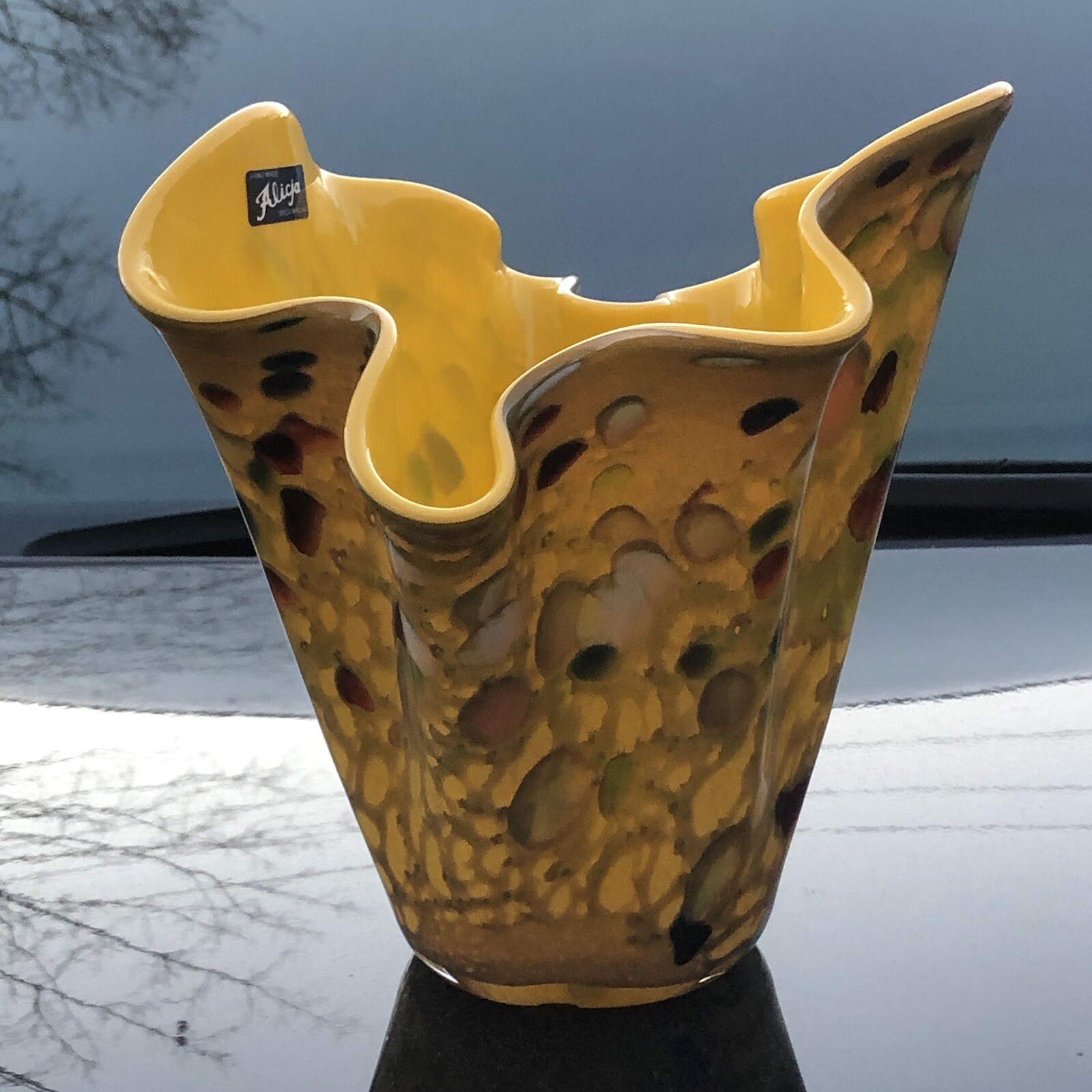 ALICJA Hand Blown Art Glass Abstract Colorful Pattern Decorative Vase Poland