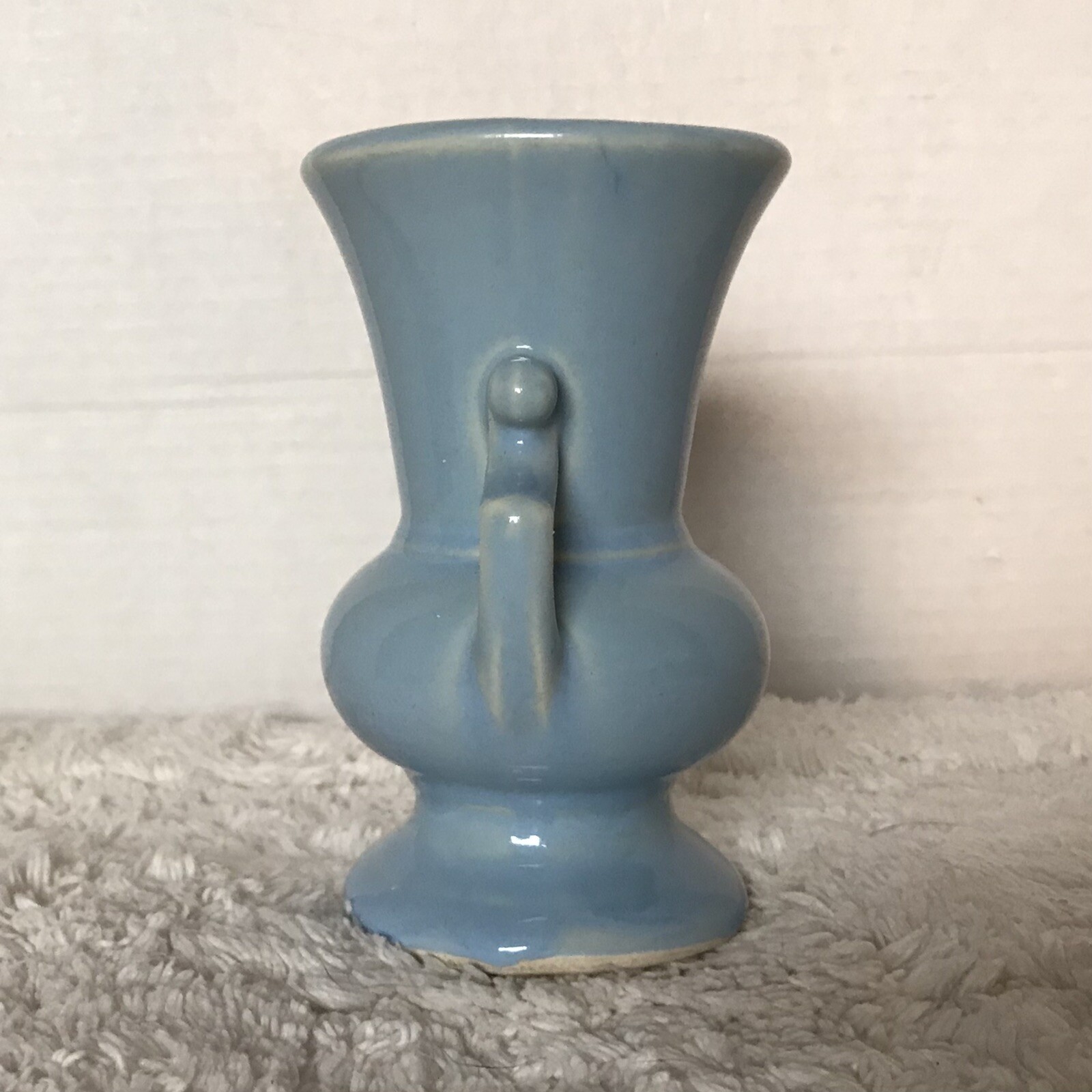 Light Blue Double Handled 5″ Tall Bud Vase Stamped USA