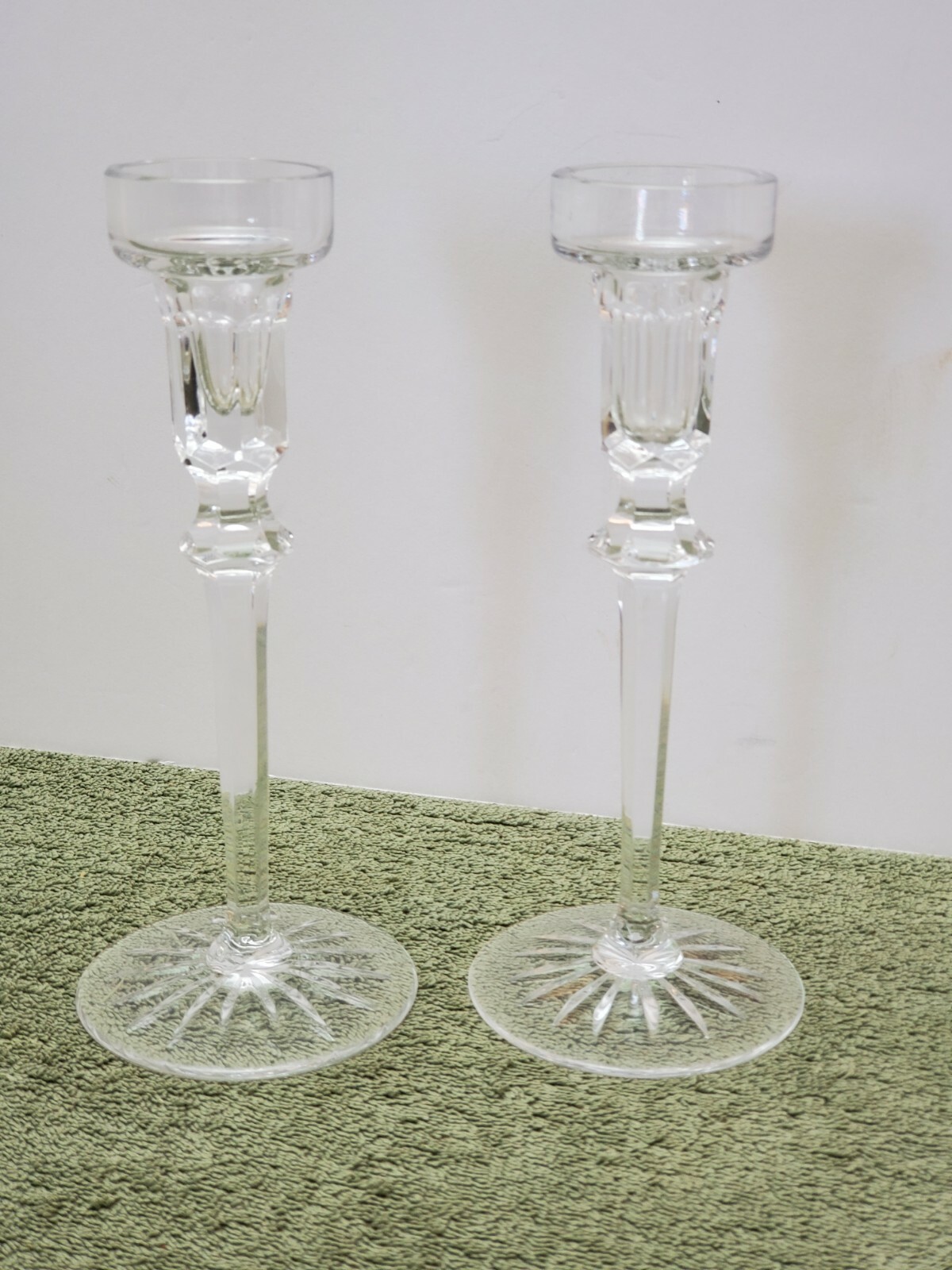 Rogaska RICHMOND Fine Crystal Tall Candlesticks 8″ Pair Signed