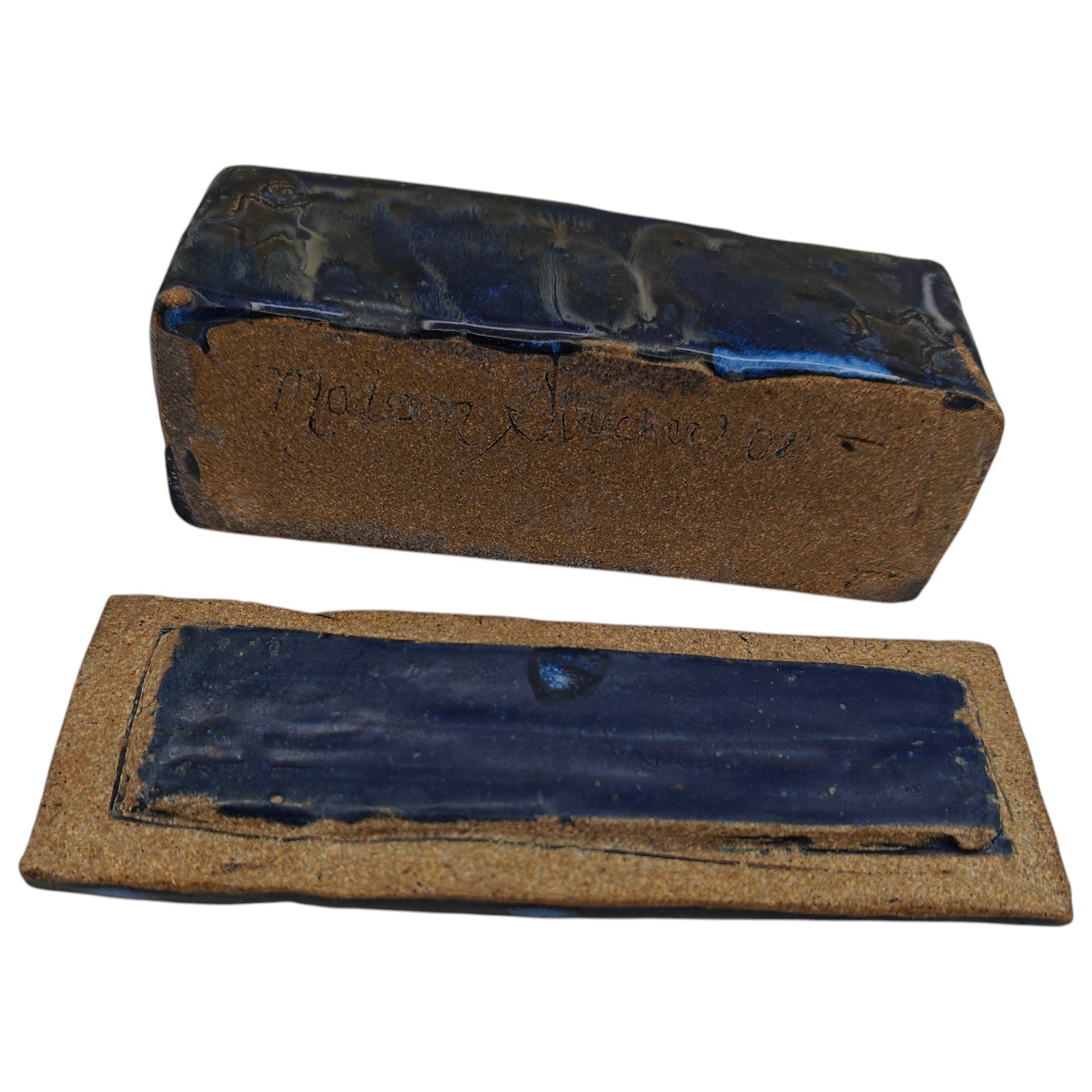Studio Art Pottery Lidded Trinket Box Cobalt Blue Stars Signed