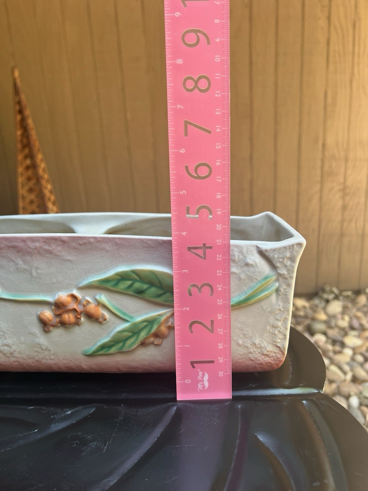 Roseville Pinecone 256-12 Double Planter Rectangle Ceramic Pink Green 12 in