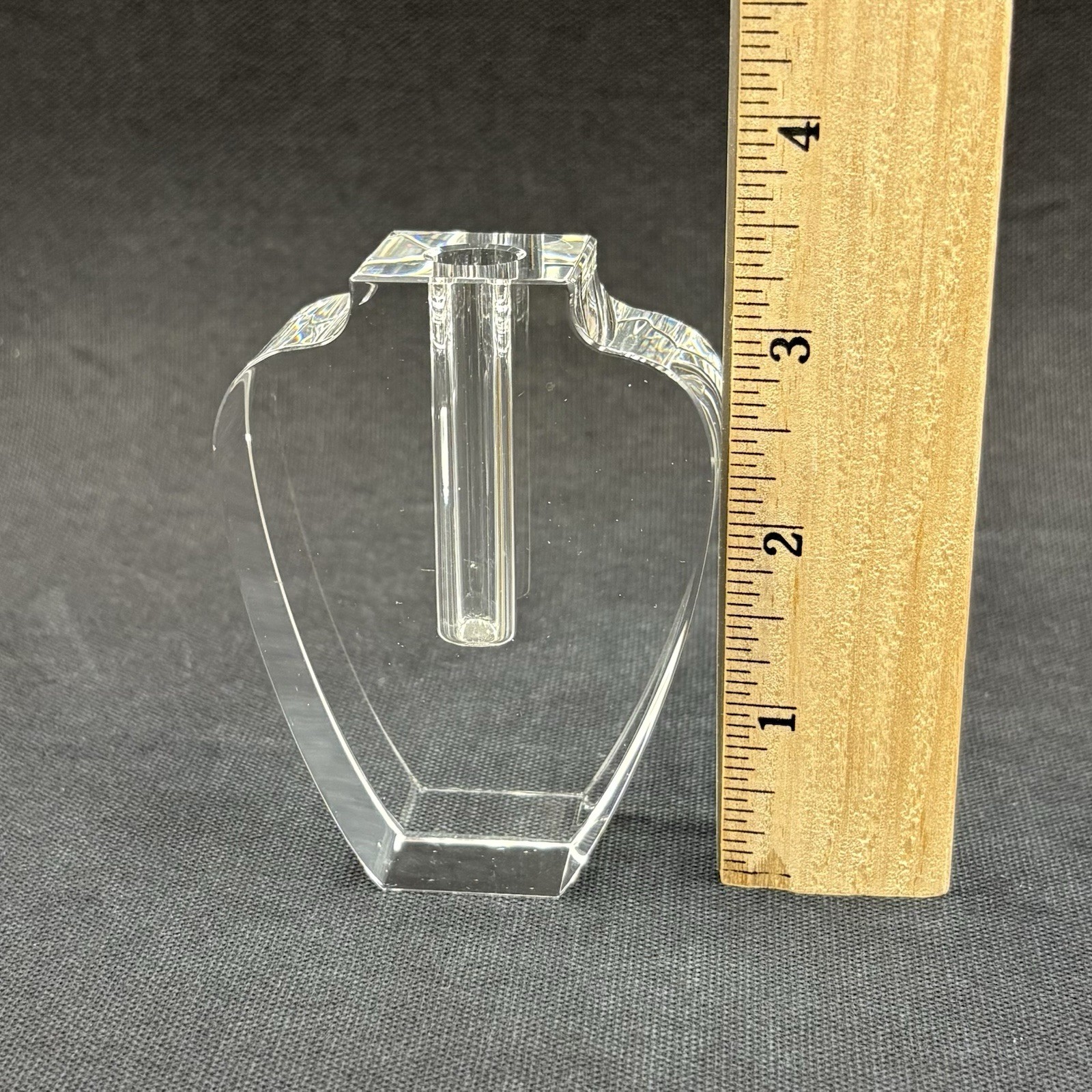 Vintage MCM Tizo Design Bud Vase Cut Crystal Clear Minimalist 3.25” Urn Shaped