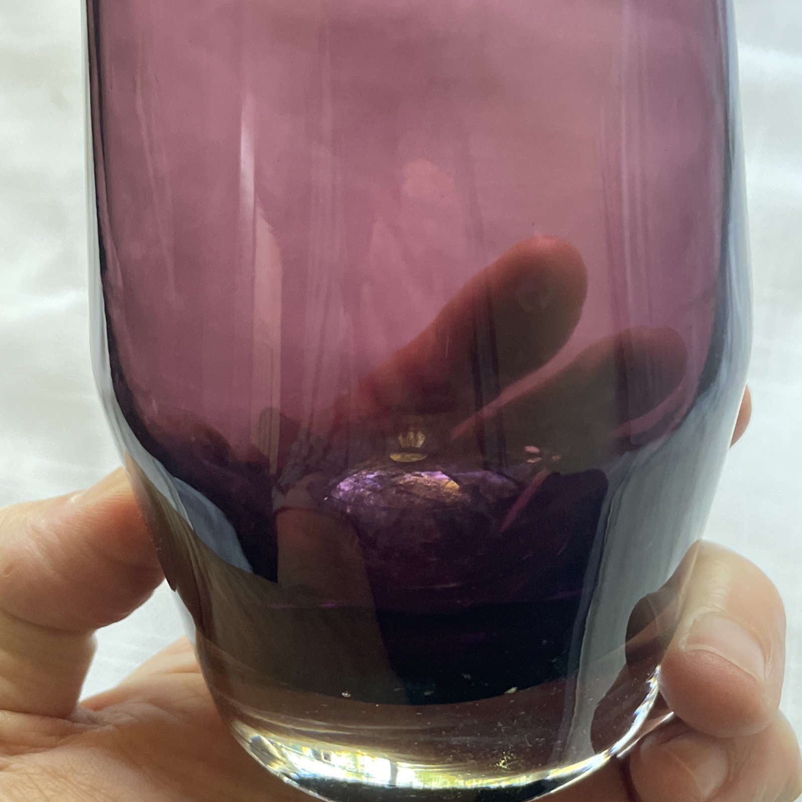 Vtg Plum Violet Glass MCM Finland Vase Tapered Riihimaki Riihimäen No Sticker