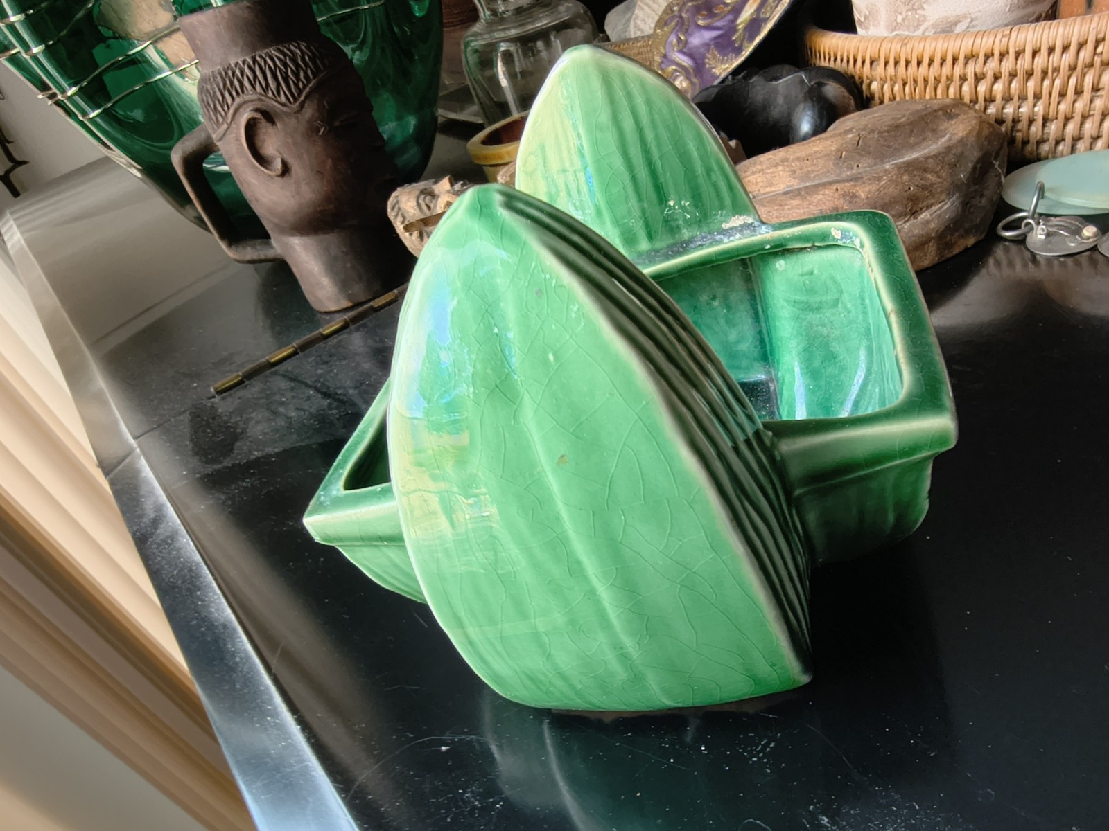 RARE VINTAGE MCCOY POTTERY GREEN CACTUS BULB PLANTER
