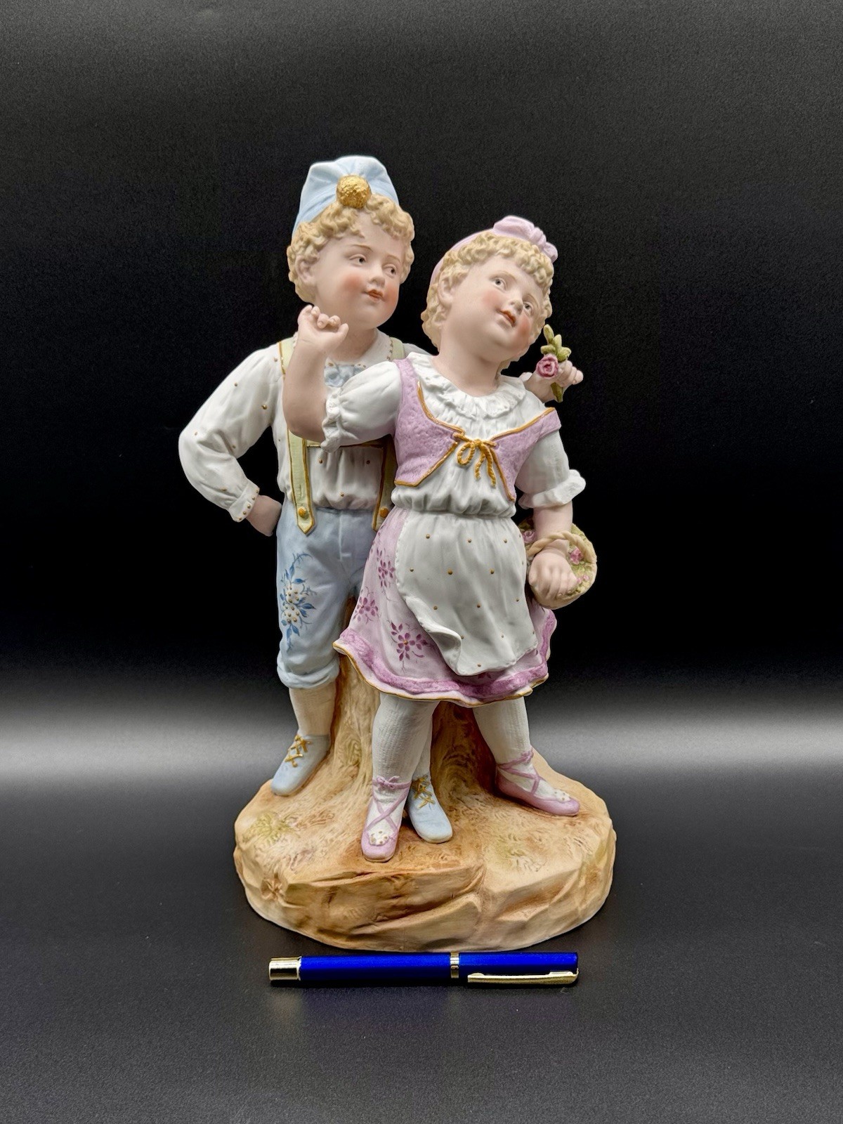 Rare Heubach Bisque Figure, Boy and Girl – Young Love, 14” H