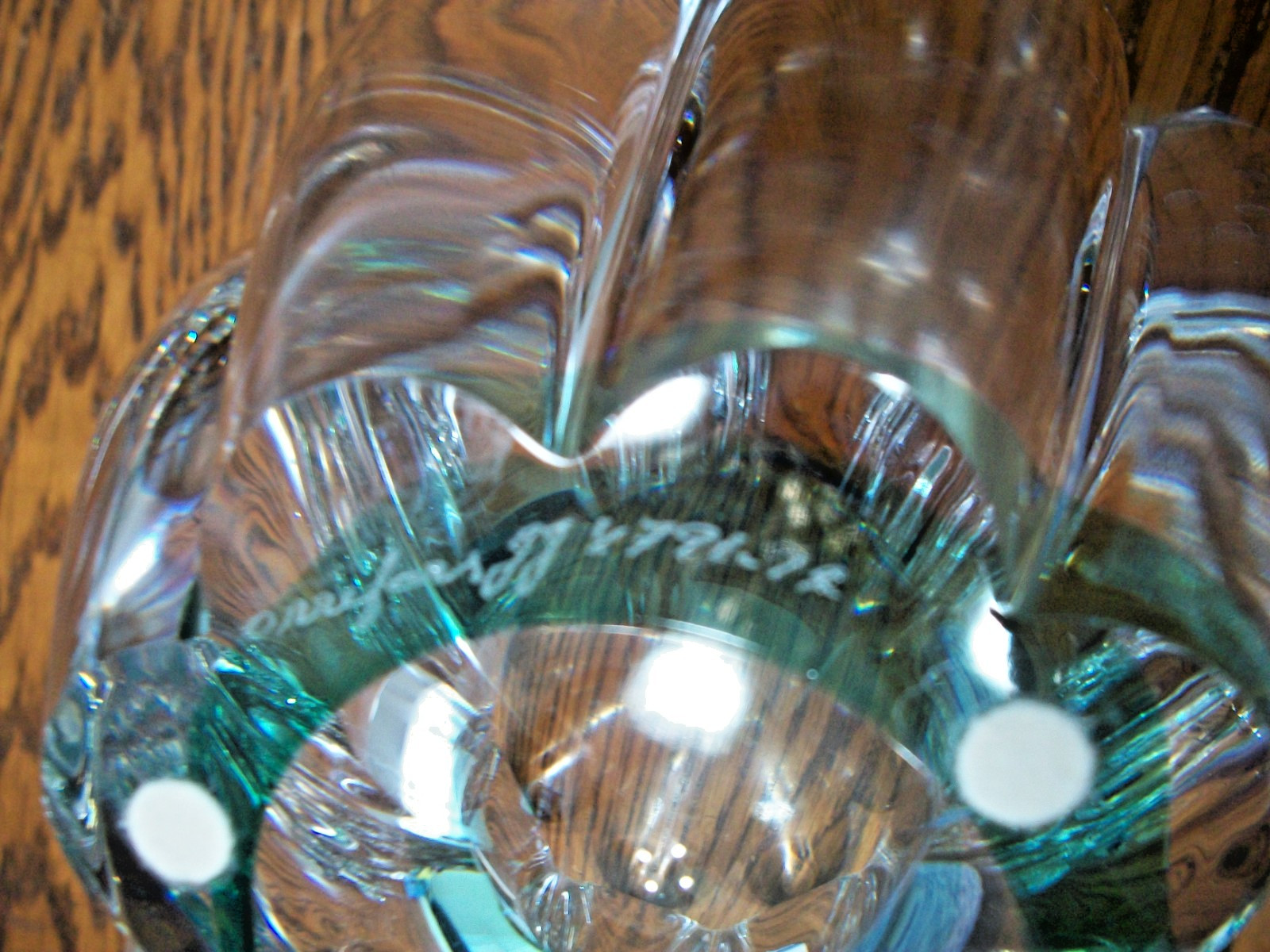 ORREFORS SWEDEN HEAVY GREEN CRYSTAL PETAL BLOOM VASE BOWL~5 LB 4 OZ~SIGNED~