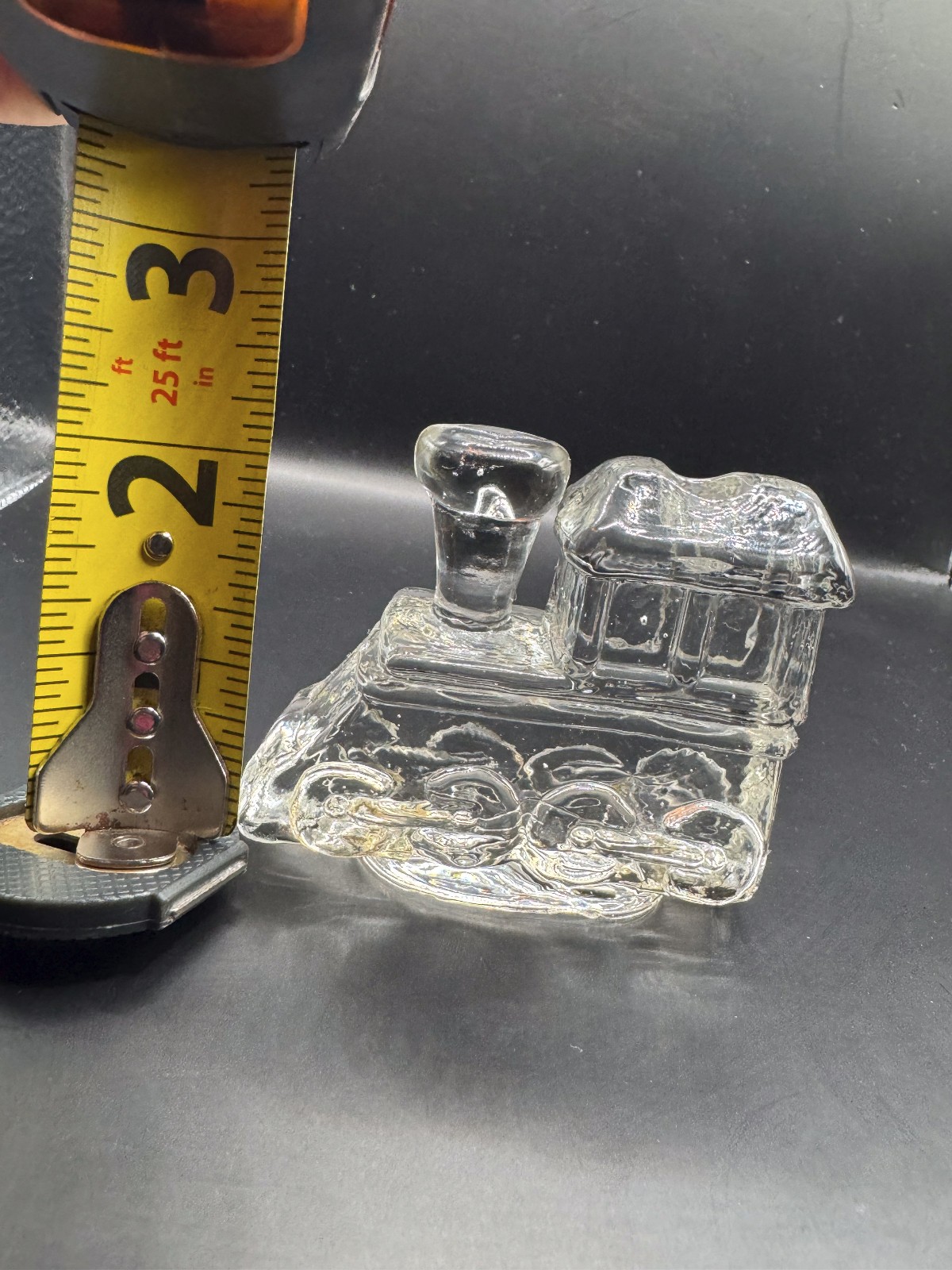 Vintage Clear Pressed Glass Train Locomotive Candle Holder Toothpick Holder