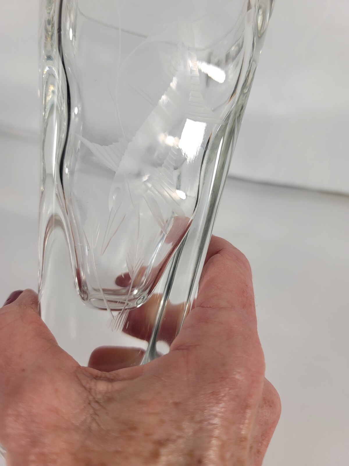Carl Erickson Sweden Clear Art Glass Etched Sailfish Vase Mid Century