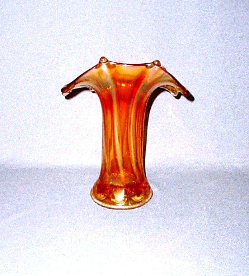 Vintage Imperial Glass Marigold Morning Glory Jack in the Pulpit Vase 9″